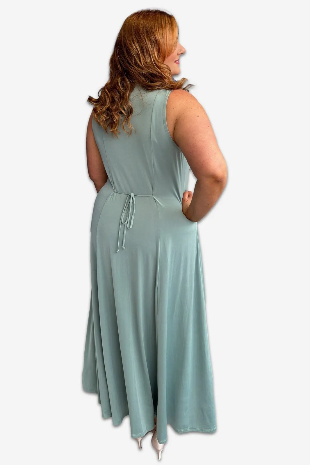 Sage Green Plus Size Maxi Button Down Collared Dress