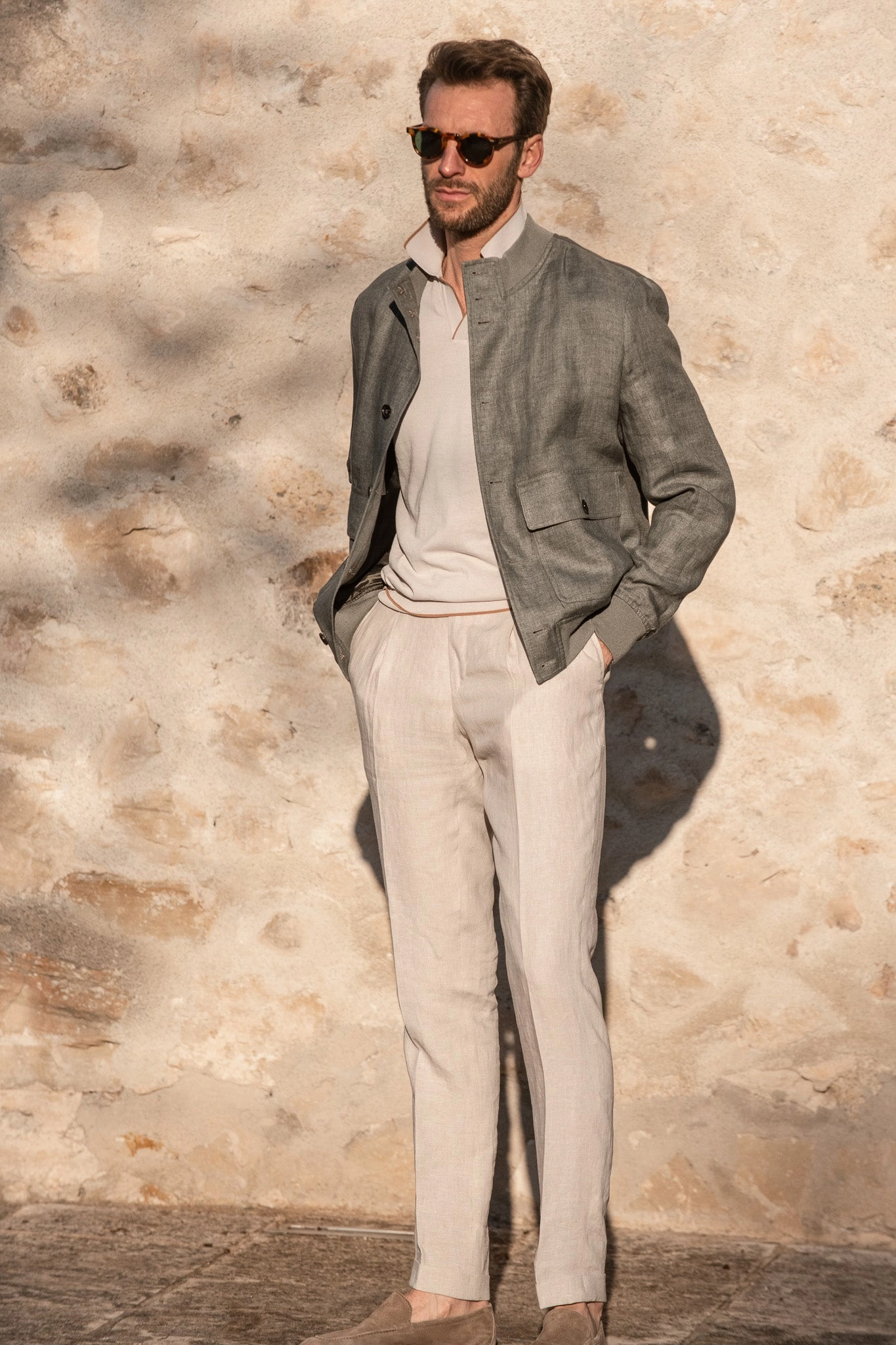 Sage linen bomber jacket ?C Made in Italy