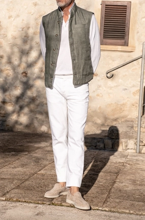 Sage linen reversible down vest ?C Made in Italy Sage linen reversible down vest ?C Made in Italy