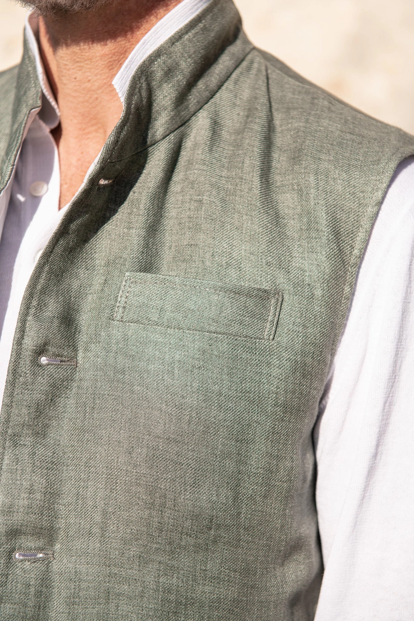 Sage linen reversible down vest ?C Made in Italy