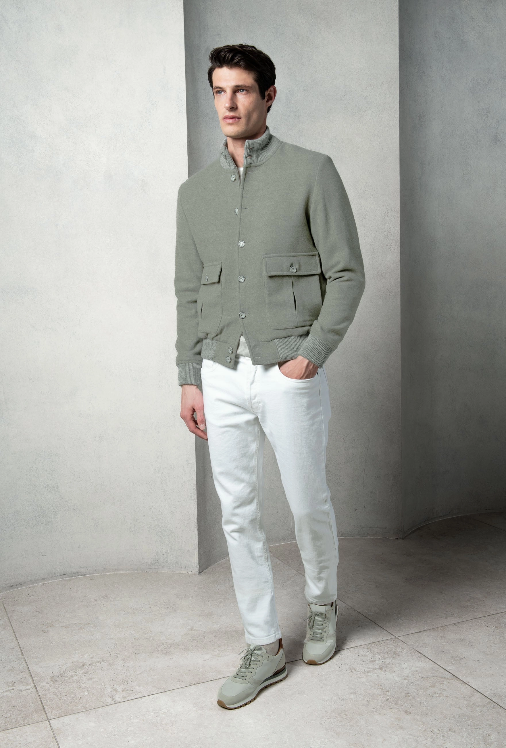 Sage Super 180's wool flannel bomber jacket ?C Made in Italy