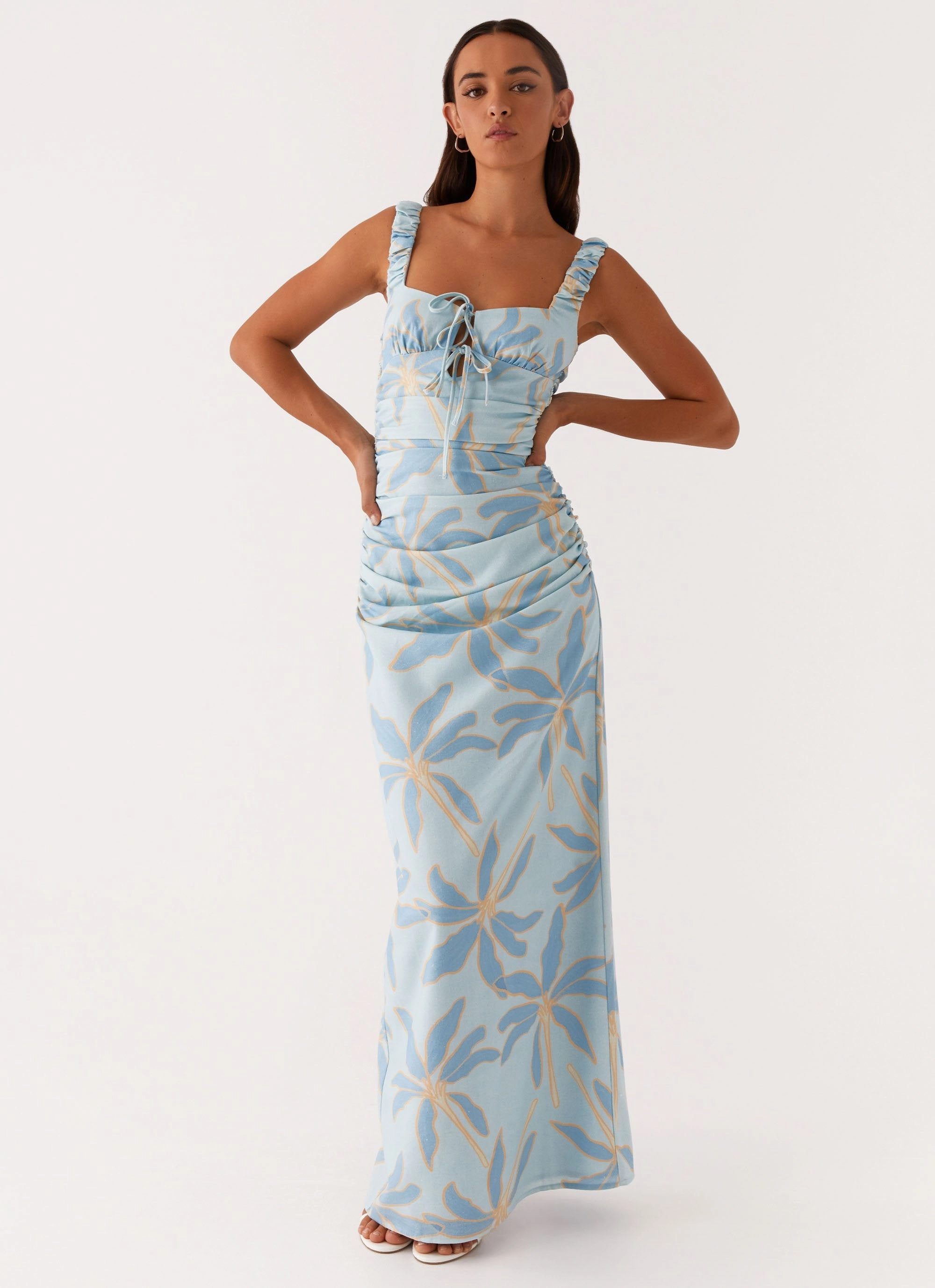 Cosmic Love Ruched Maxi Dress - Opulent Blue Flowing Layers Layered Movement