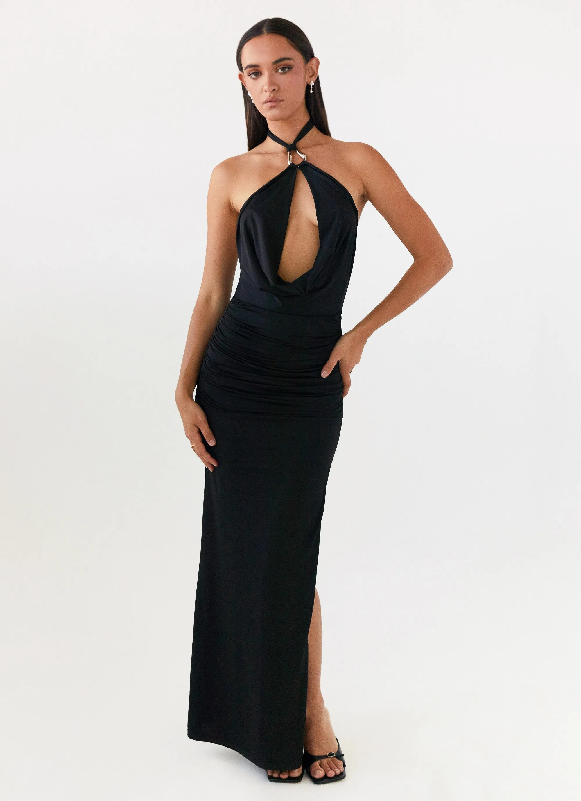 Samara Halterneck Maxi Dress - Black Fitted Design Youthful Style