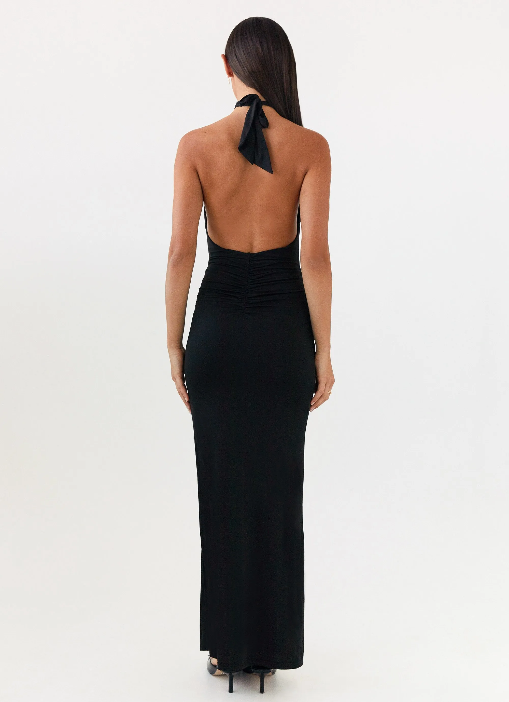 Samara Halterneck Maxi Dress - Black Clean Edge Trim Multipocket Style