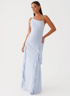 Sammie Maxi Dress - Blue Contrast Stitch Texture Edge Bright Feel Sammie Maxi Dress - Blue