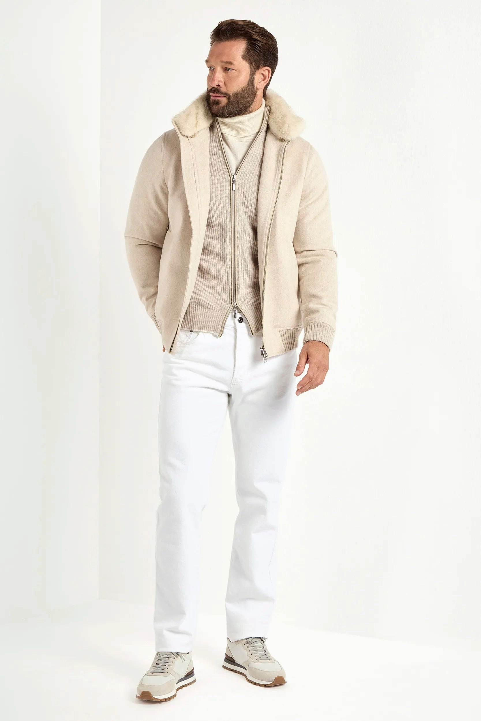 Sand bomber with removable mink collar ?C Made in Italy