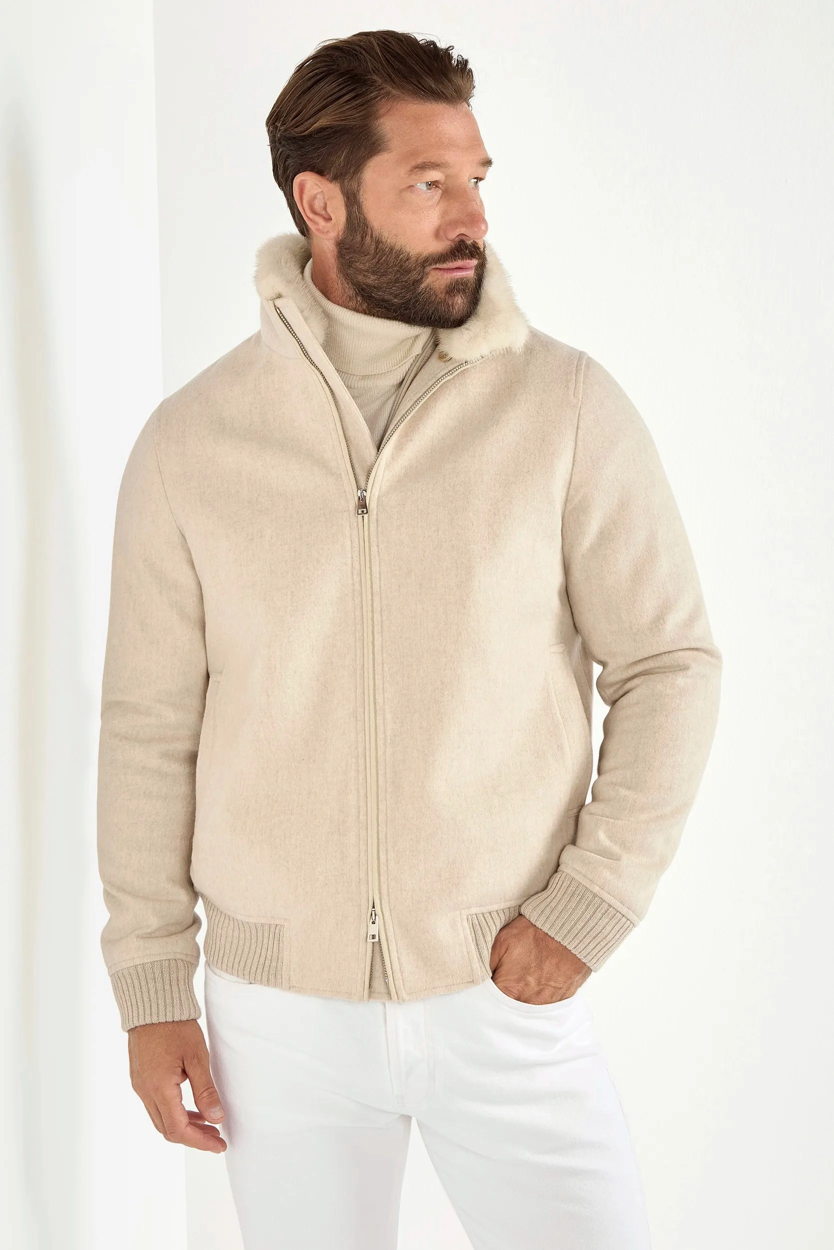 Sand bomber with removable mink collar ?C Made in Italy