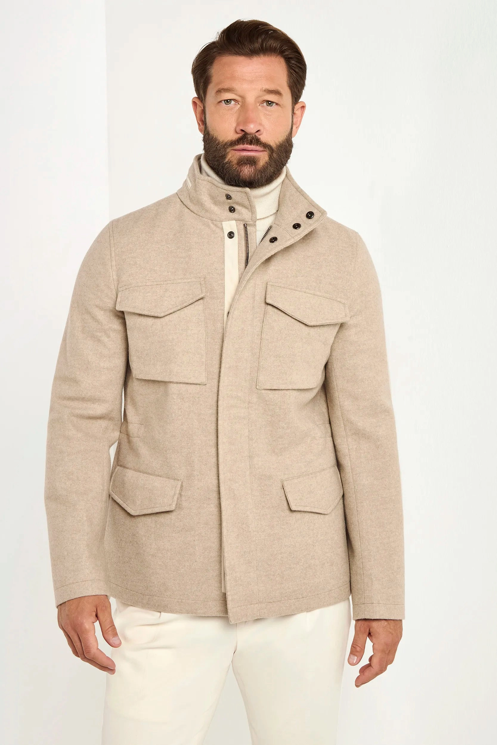 Sand cashmere field jacket - Made in Italy