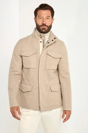 Sand cashmere field jacket - Made in Italy