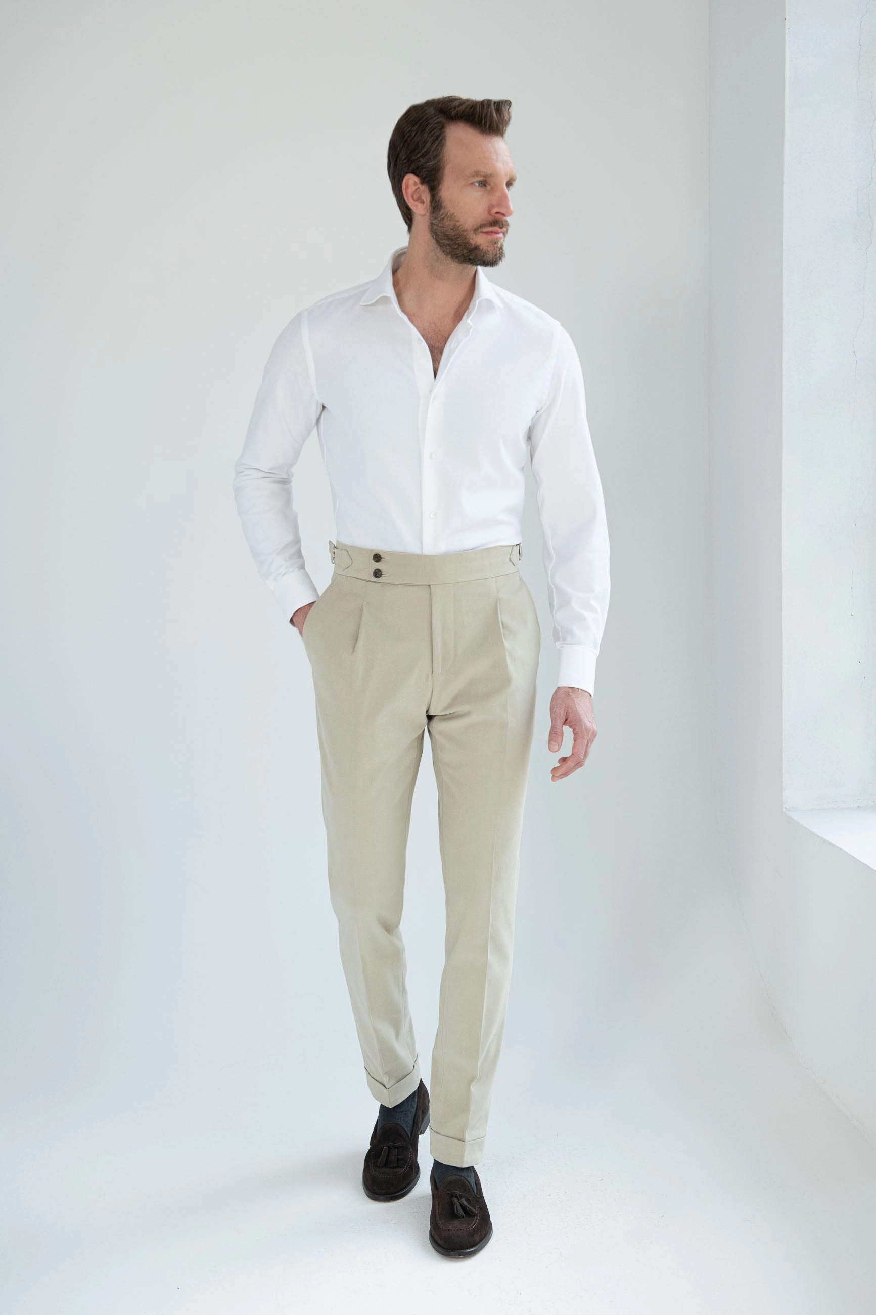 Sand cotton Soragna trousers - Made in Italy