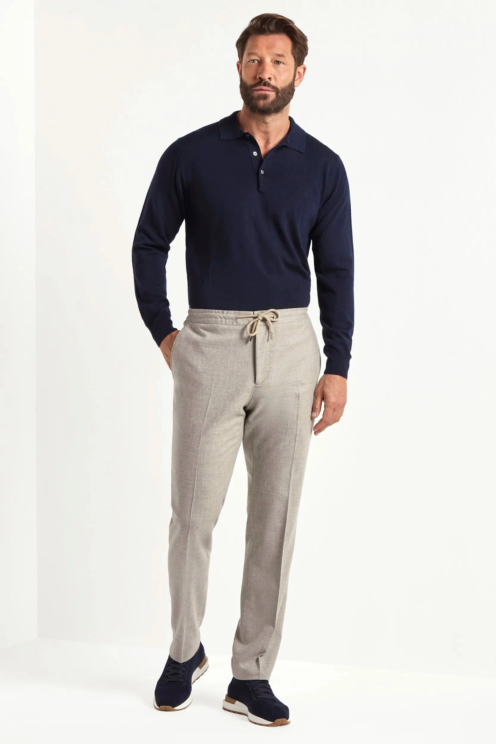 Sand flannel Alassio trousers - Made in Italy