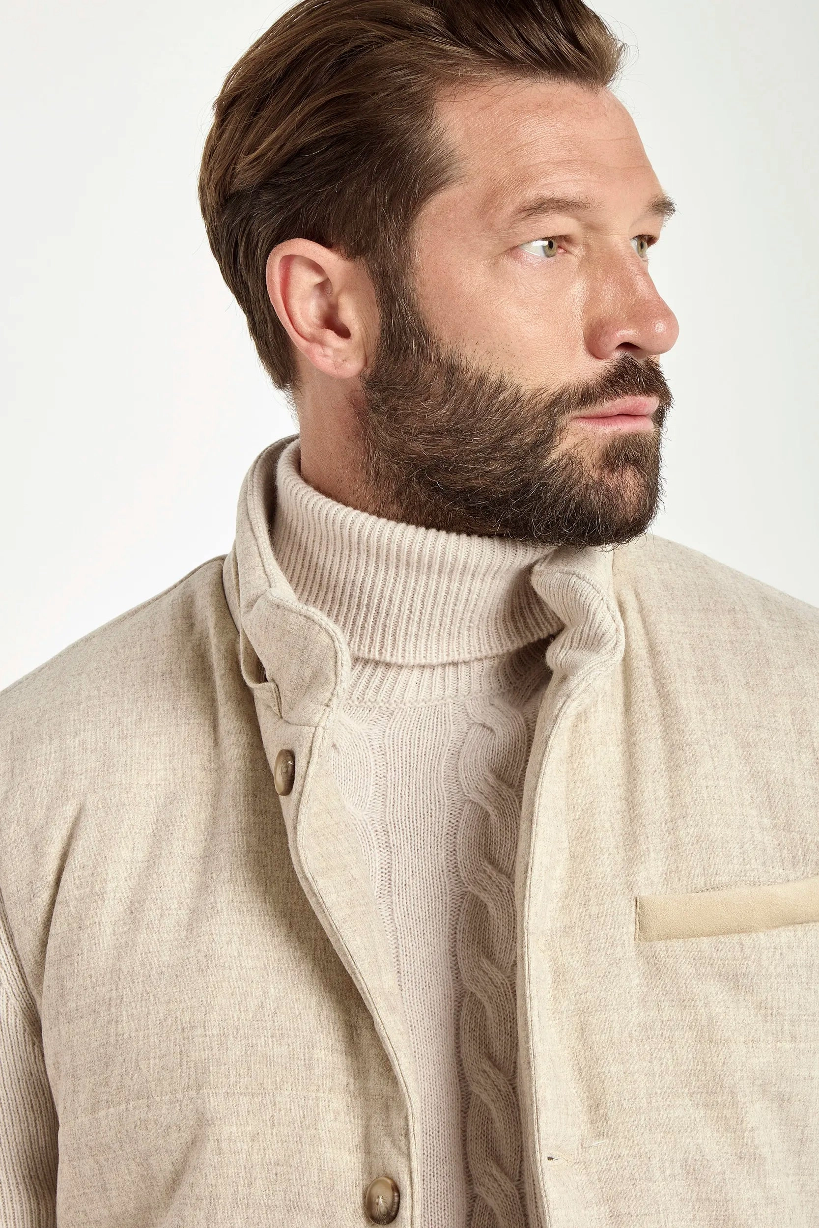 Sand flannel and knit hooded jacket - Made in Italy