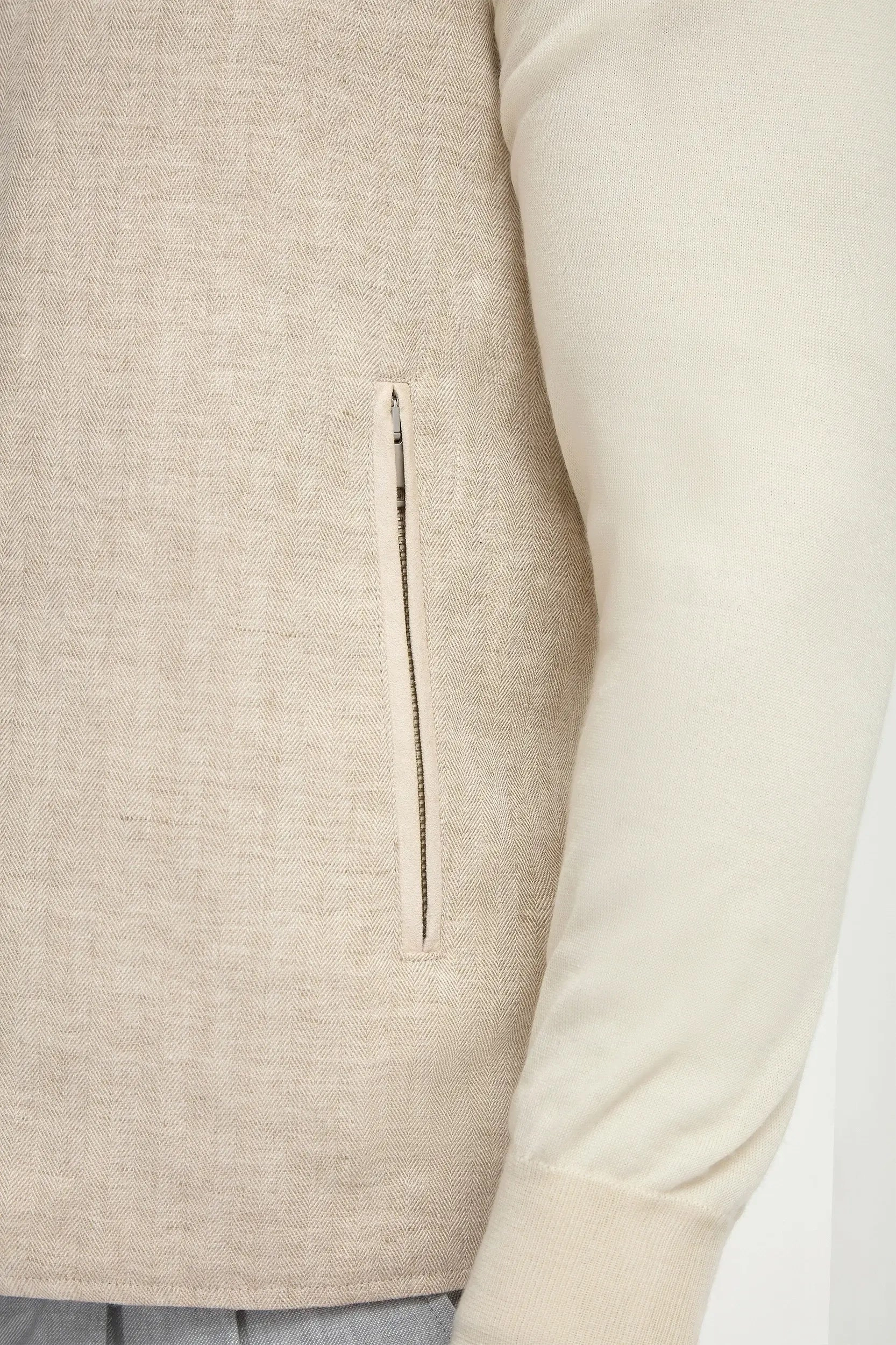 Sand herringbone reversible vest - Made in Italy