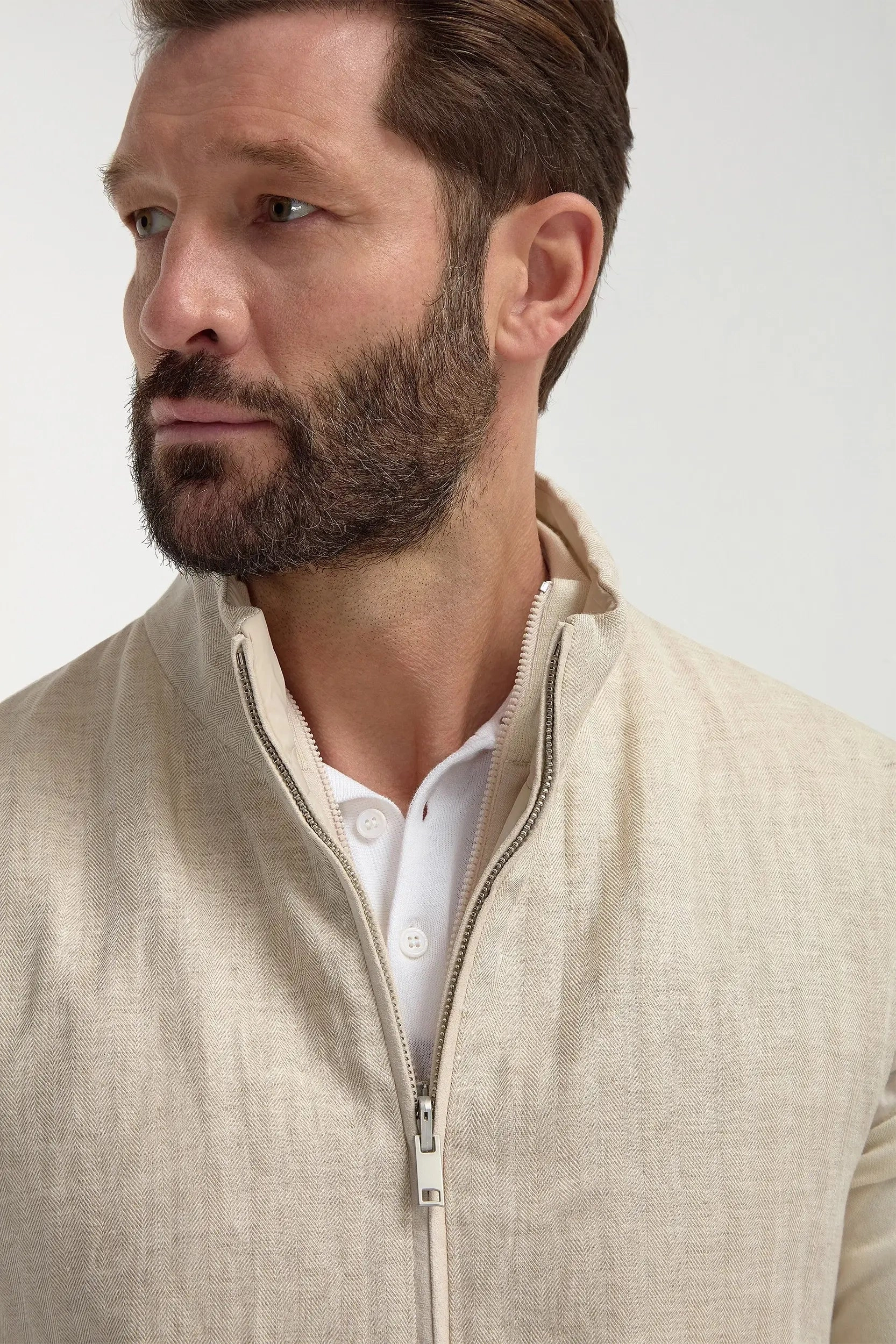 Sand herringbone reversible vest - Made in Italy