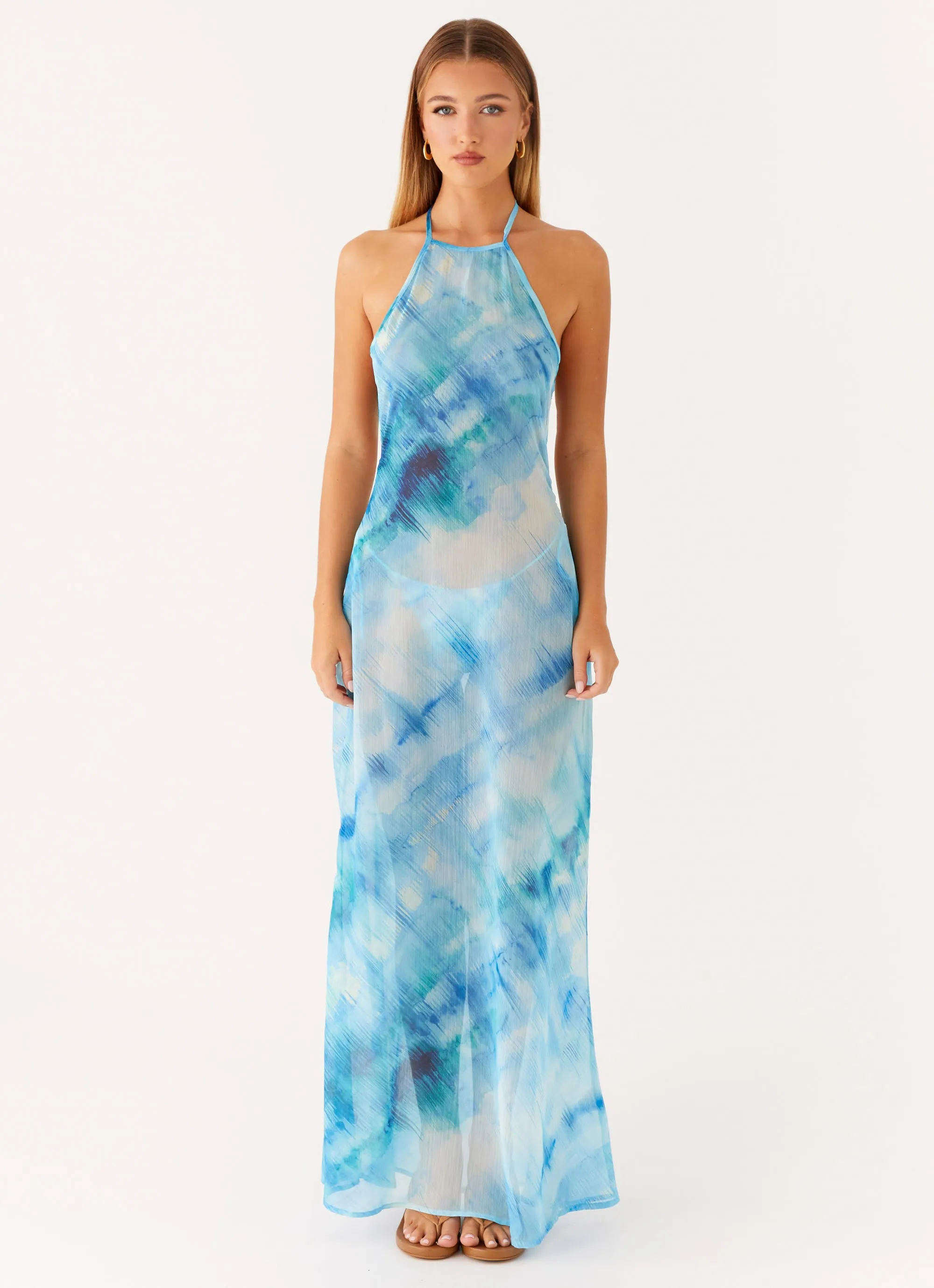 Sandra Maxi Dress - Blue Tie Dye Friends Meetup Abstract print