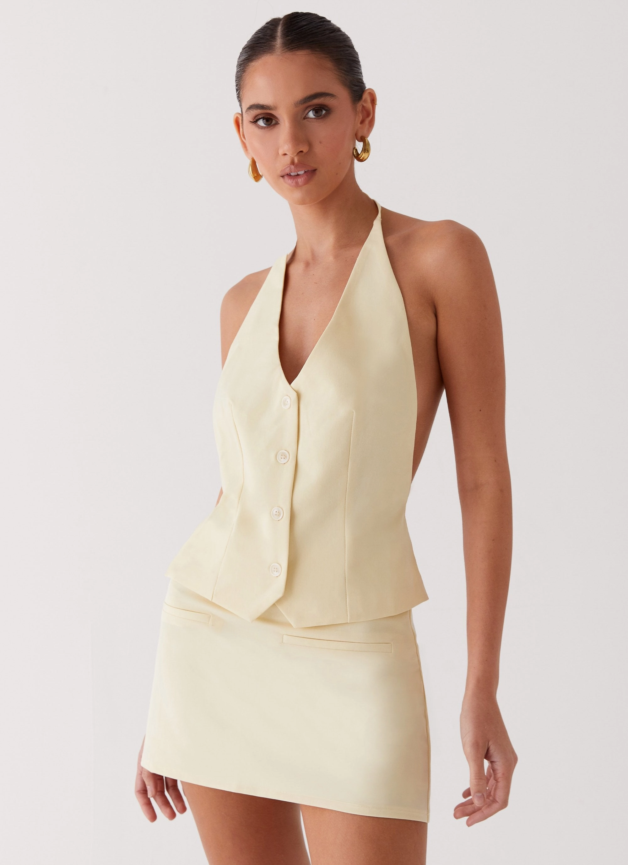 Versatile Layering Sarah Halterneck Vest Top - Butter