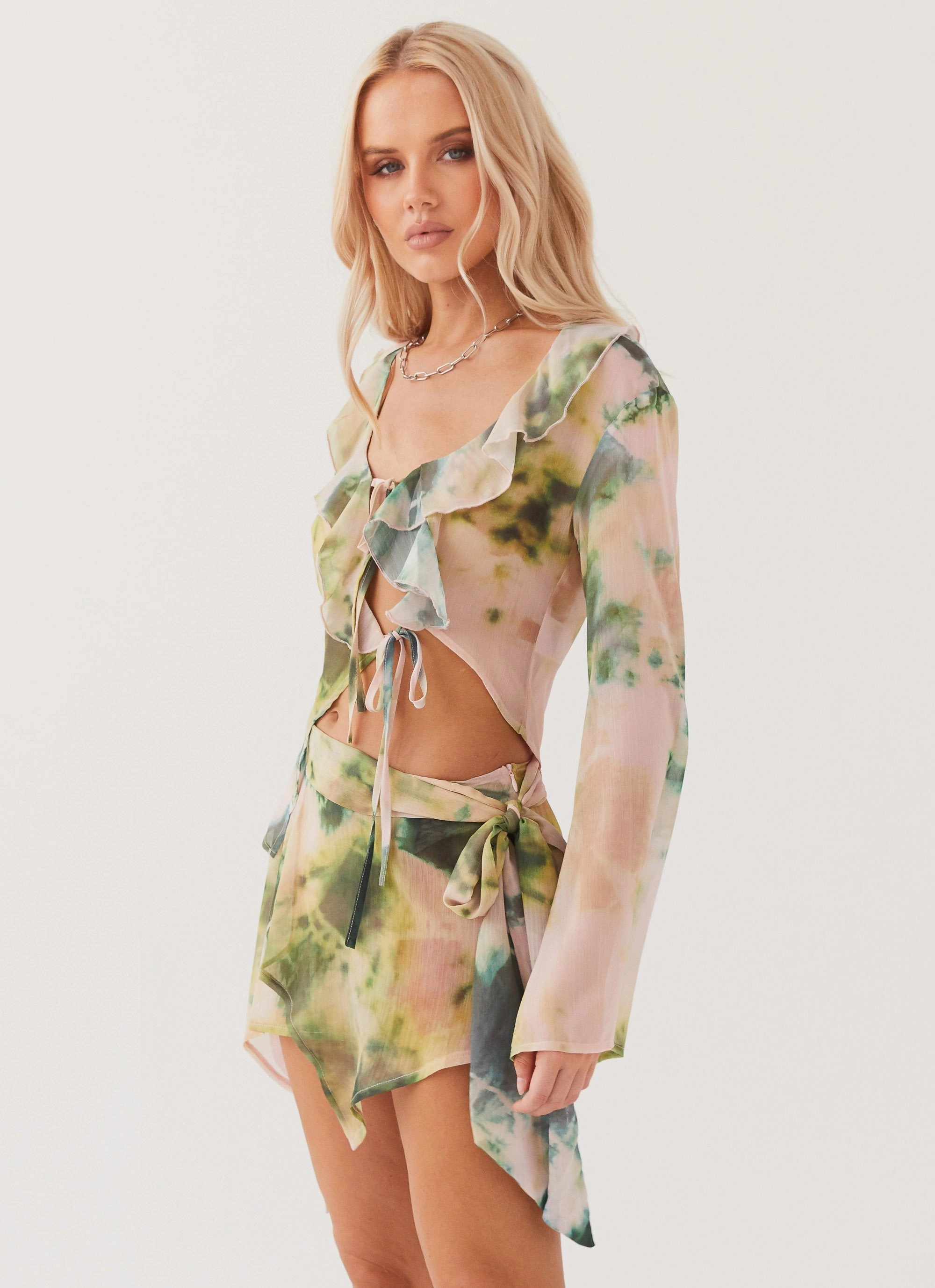 MagneticClosure Sariah Tie Long Sleeve Top - Rainforest
