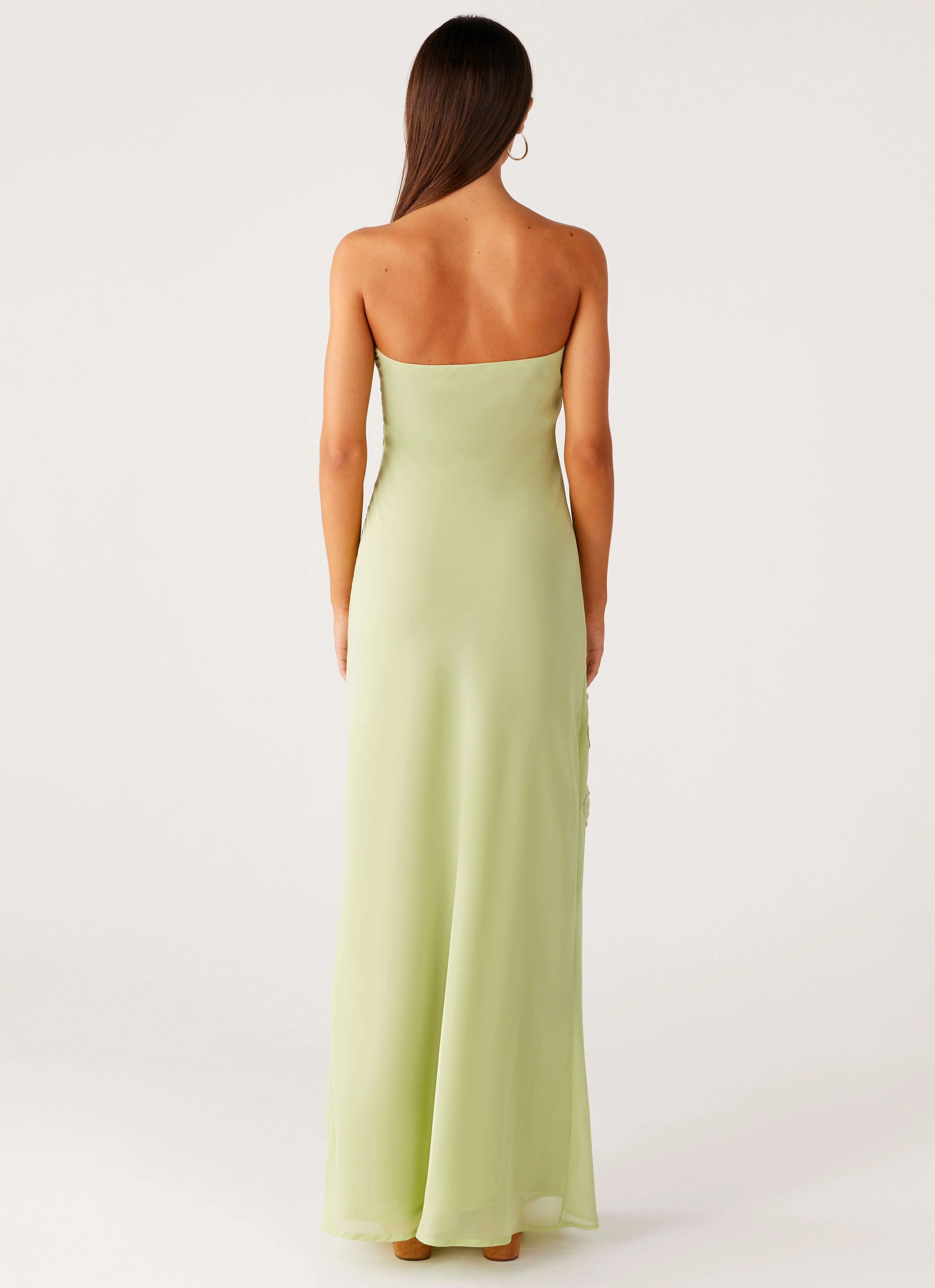 Fit Easy Gentle Look Sassafras Beaded Flower Strapless Maxi Dress - Lime