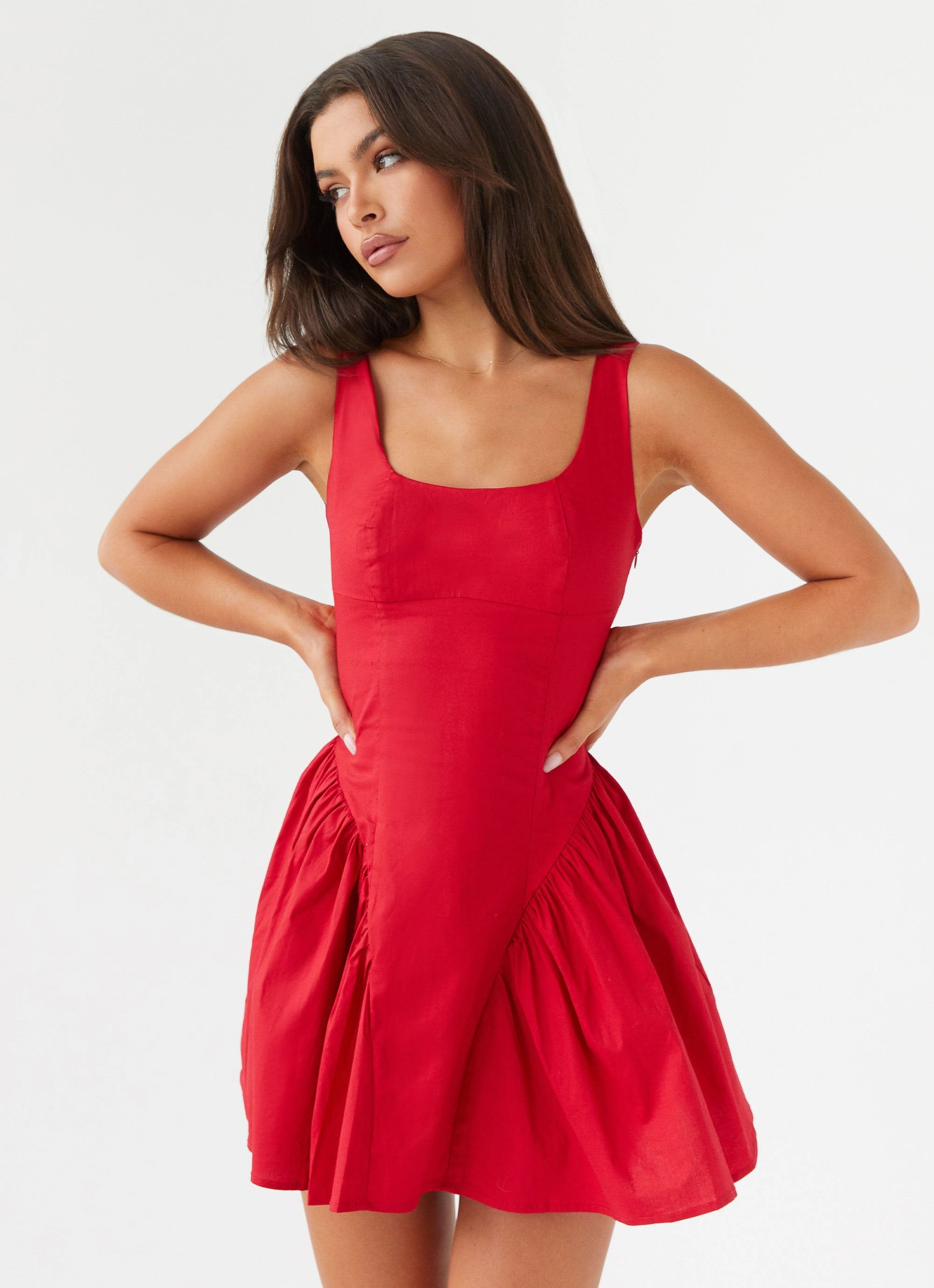 Sassy Soiree Corset Mini Dress - Red Trendy Layering Relax Flex