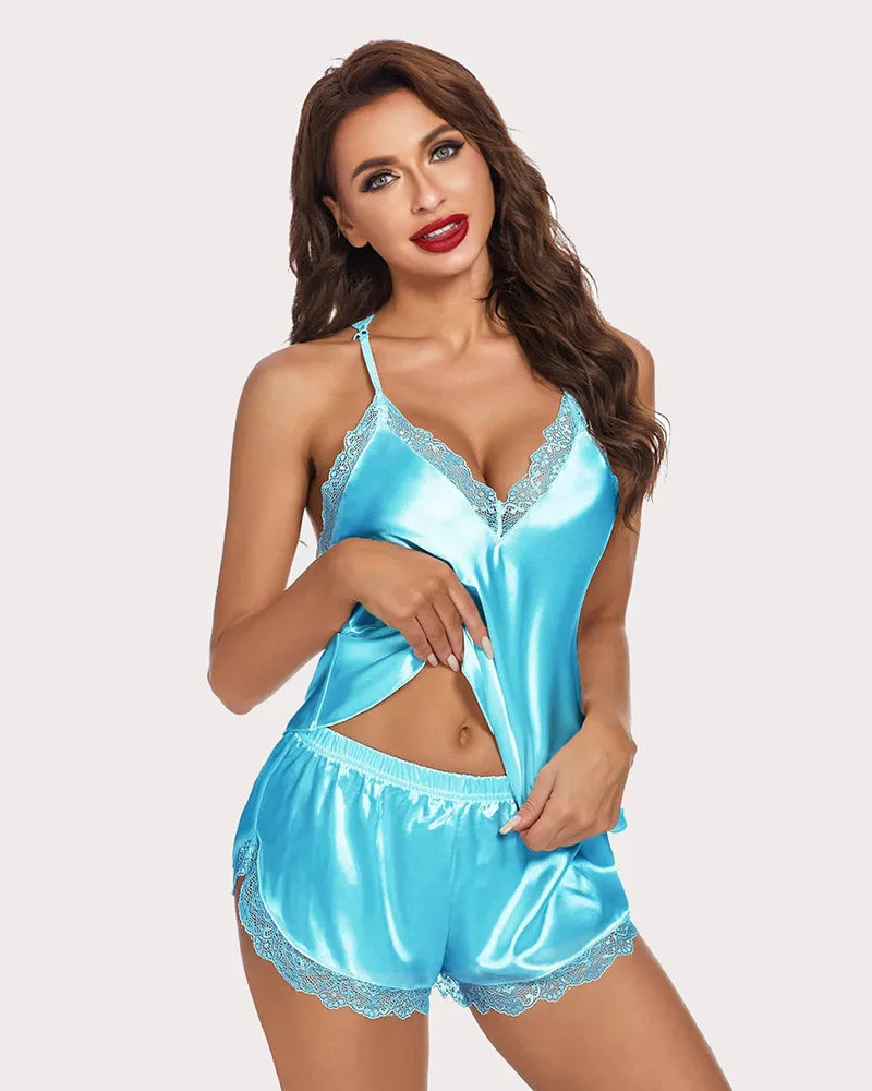 Satin Pajamas Set Cami Shorts Set