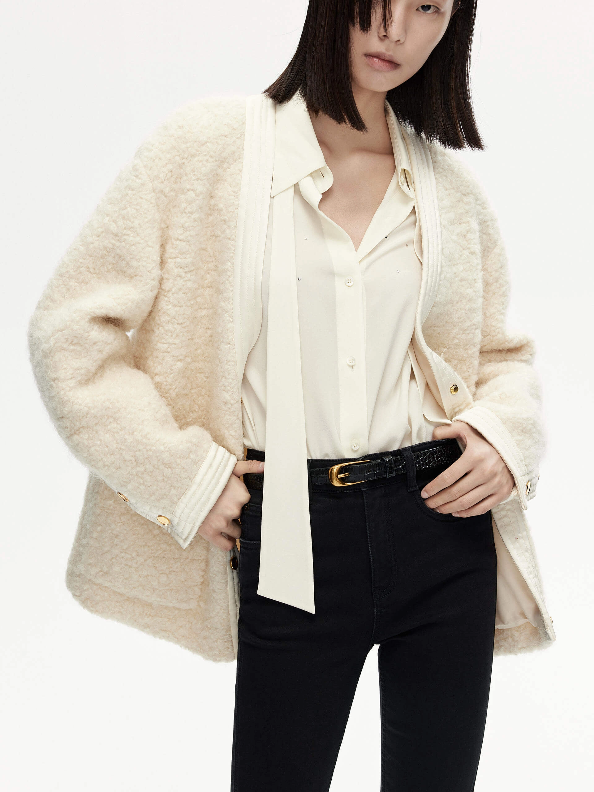 Satin Trimmed V-Neck Jacket