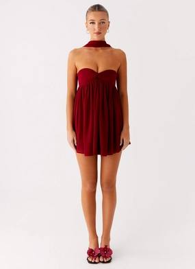 Saturn Mini Dress - Maroon Trendy Look Luxe Fit
