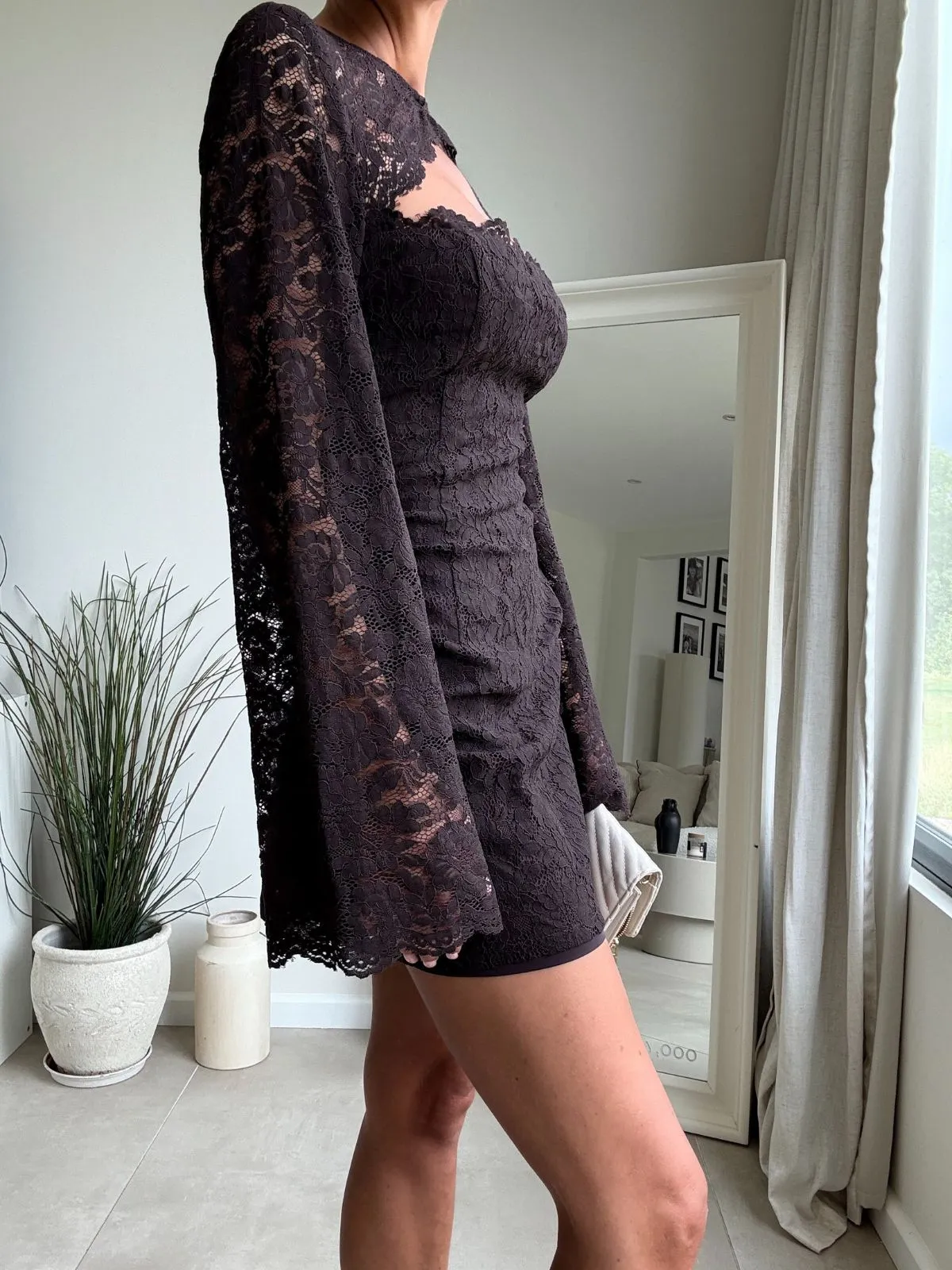 Quick Drying City Ready Savannah Lace cut out Mini Dress in Chocolate brown