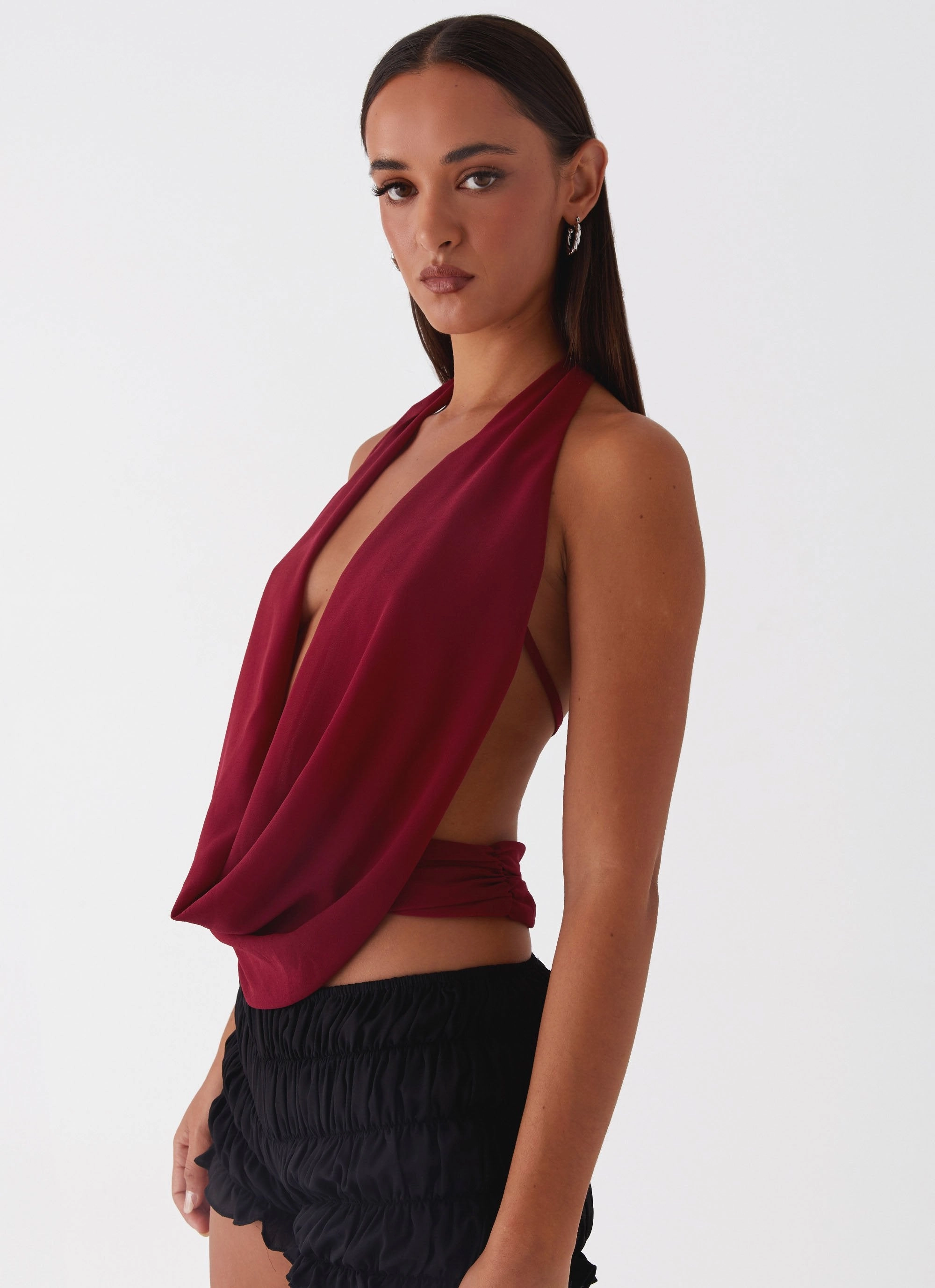 Sawyer Mesh Top - Maroon Textured Fabric Finish