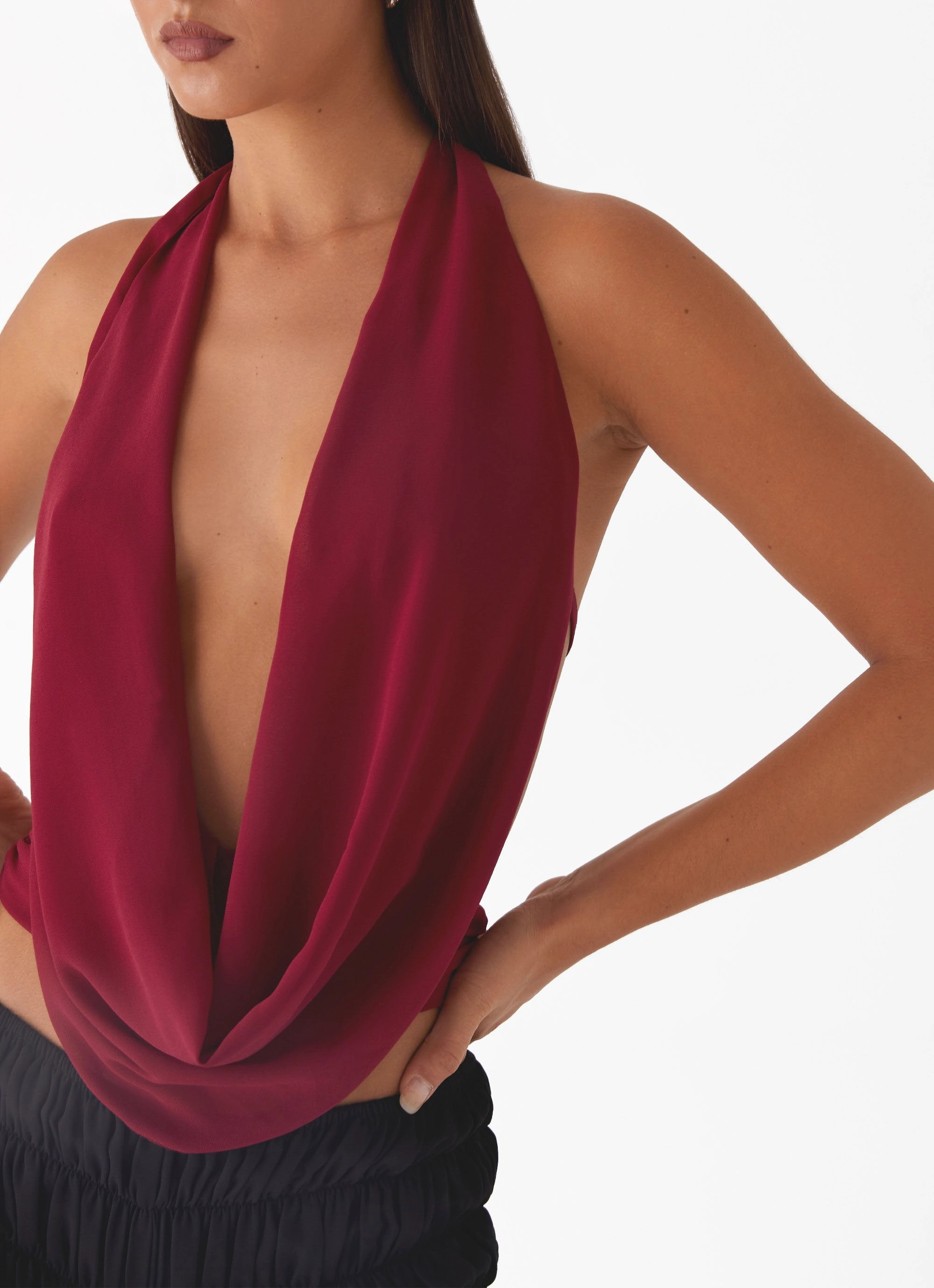 Sawyer Mesh Top - Maroon Stylish T-shirt Unstructured Fit