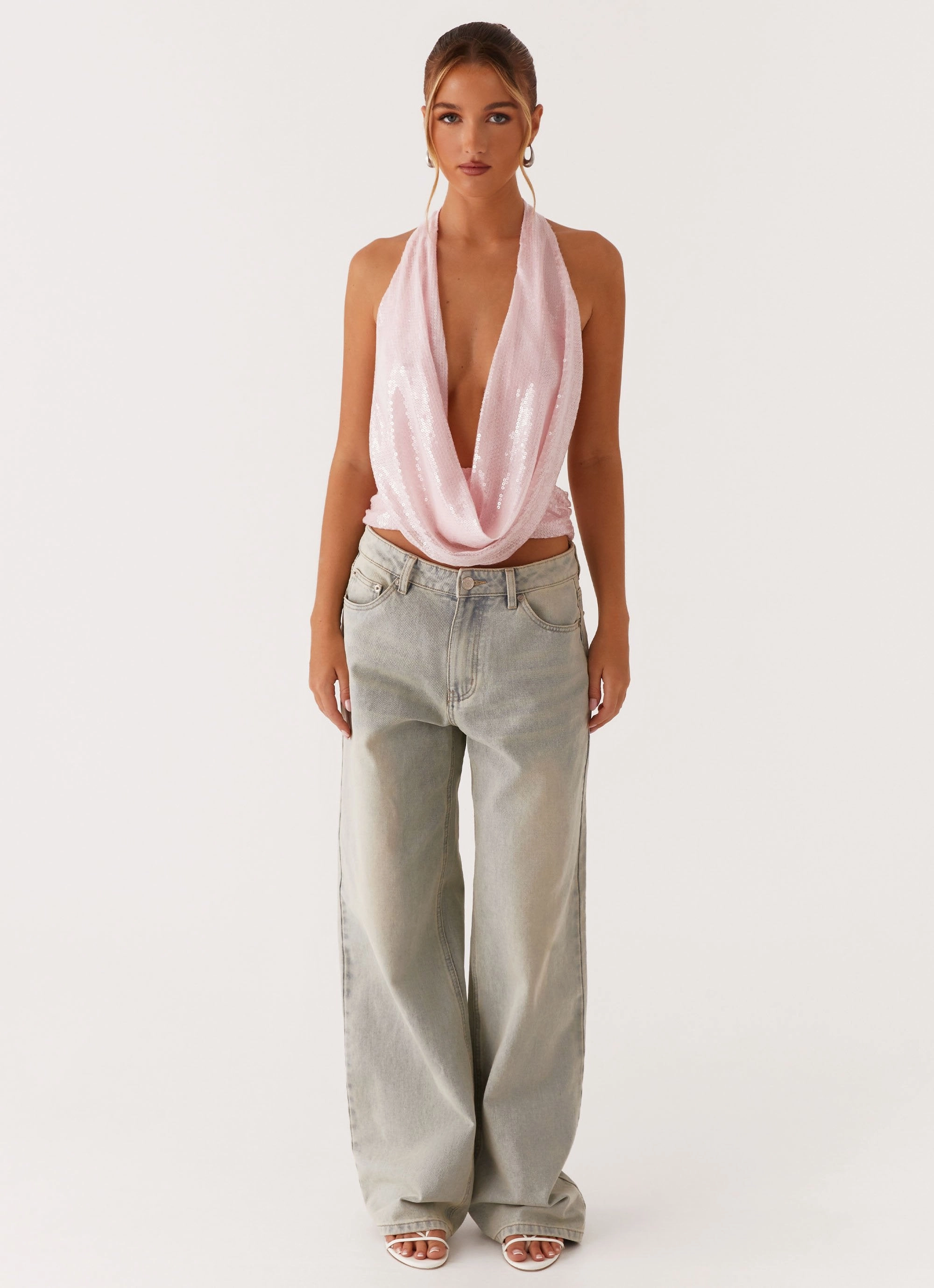 Sawyer Sequin Top - Pink Sequin Easy Wear Fashion Blouse