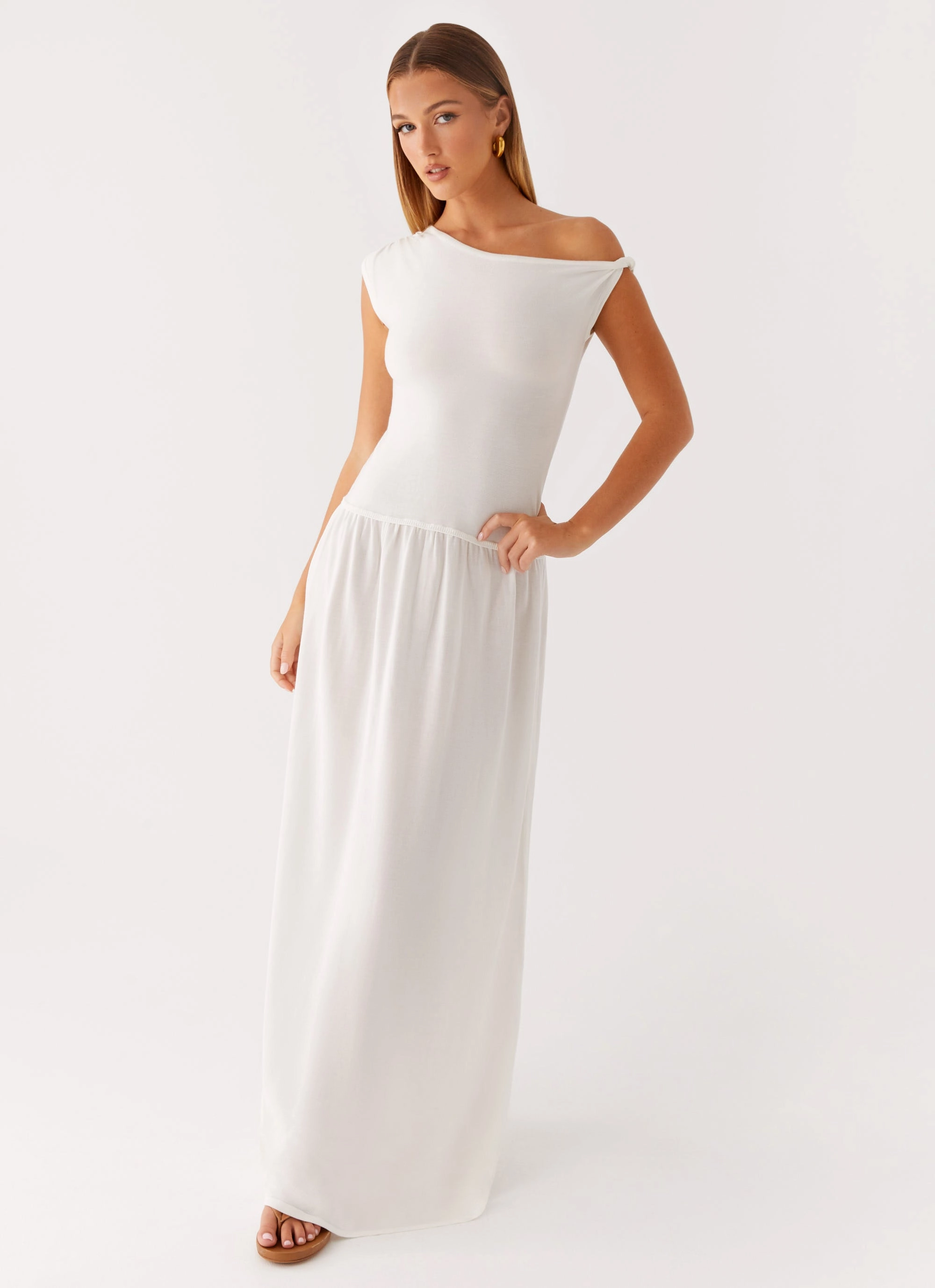 spring fashion Ardella One Shoulder Maxi Dress - Ivory