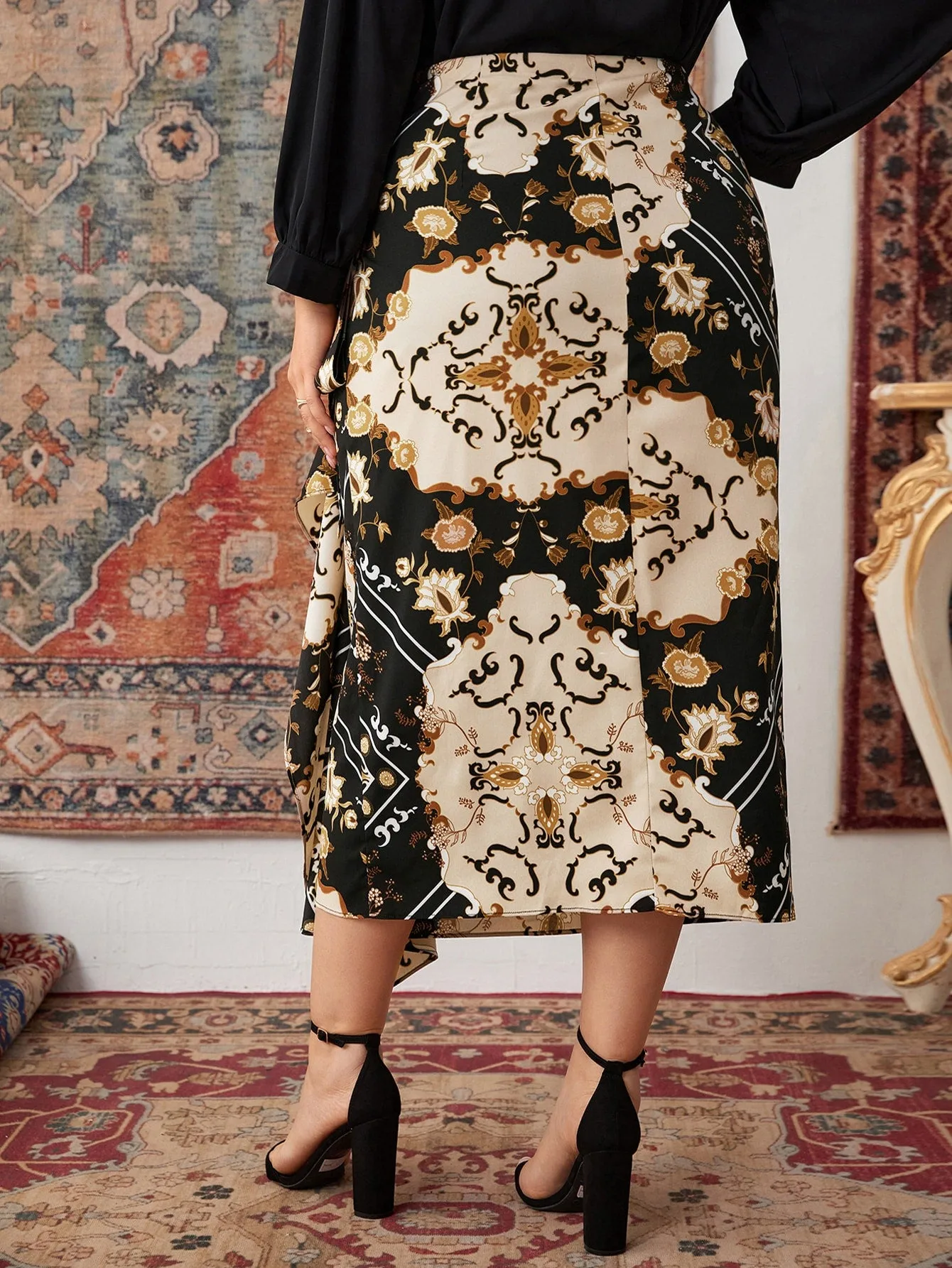 Scarf Print Knot Long Plus Size Skirt