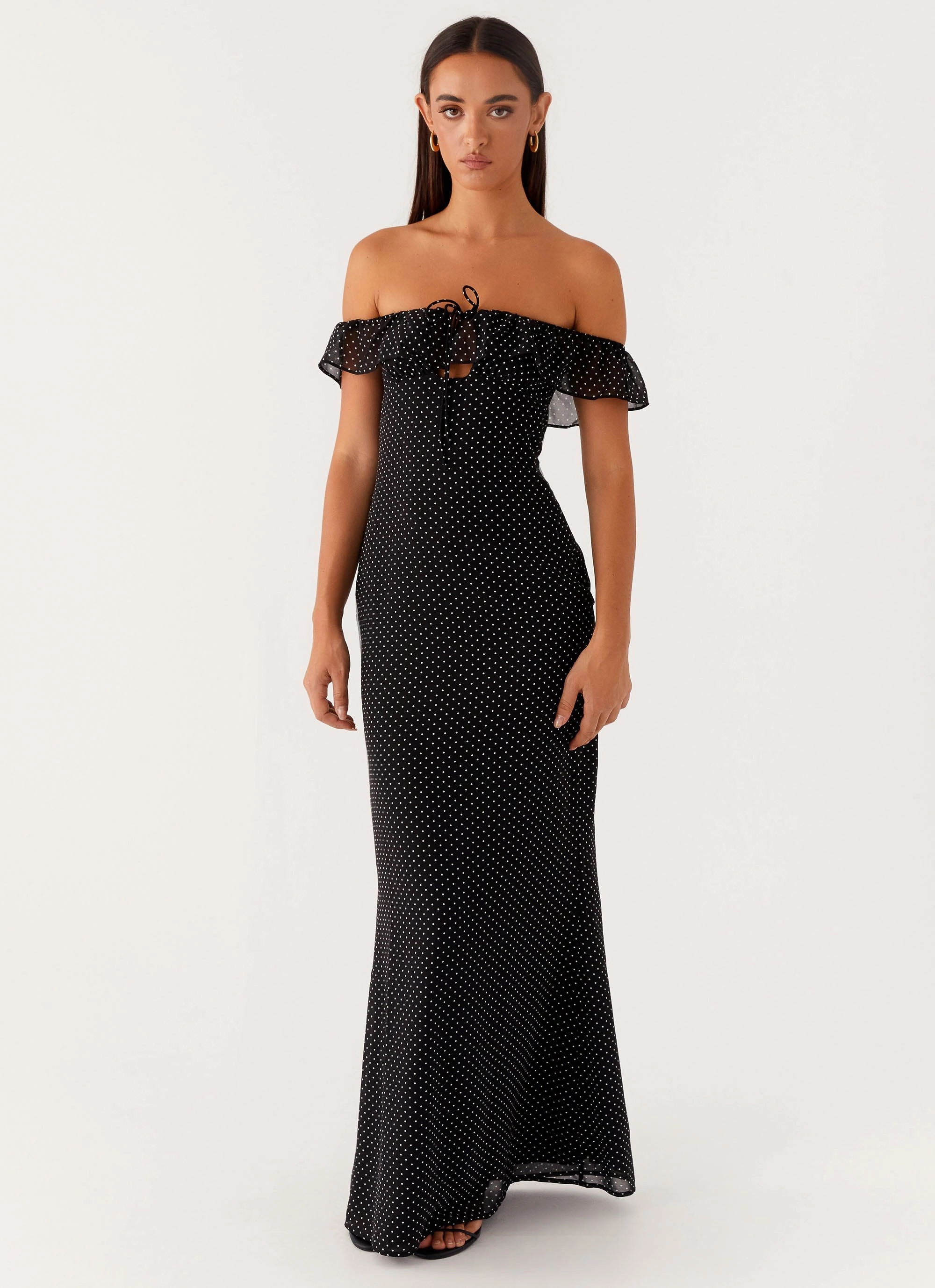 Scarlet Cherry Maxi Dress - Black Polka Dot Versatile dress for layering Relaxed Fit Design