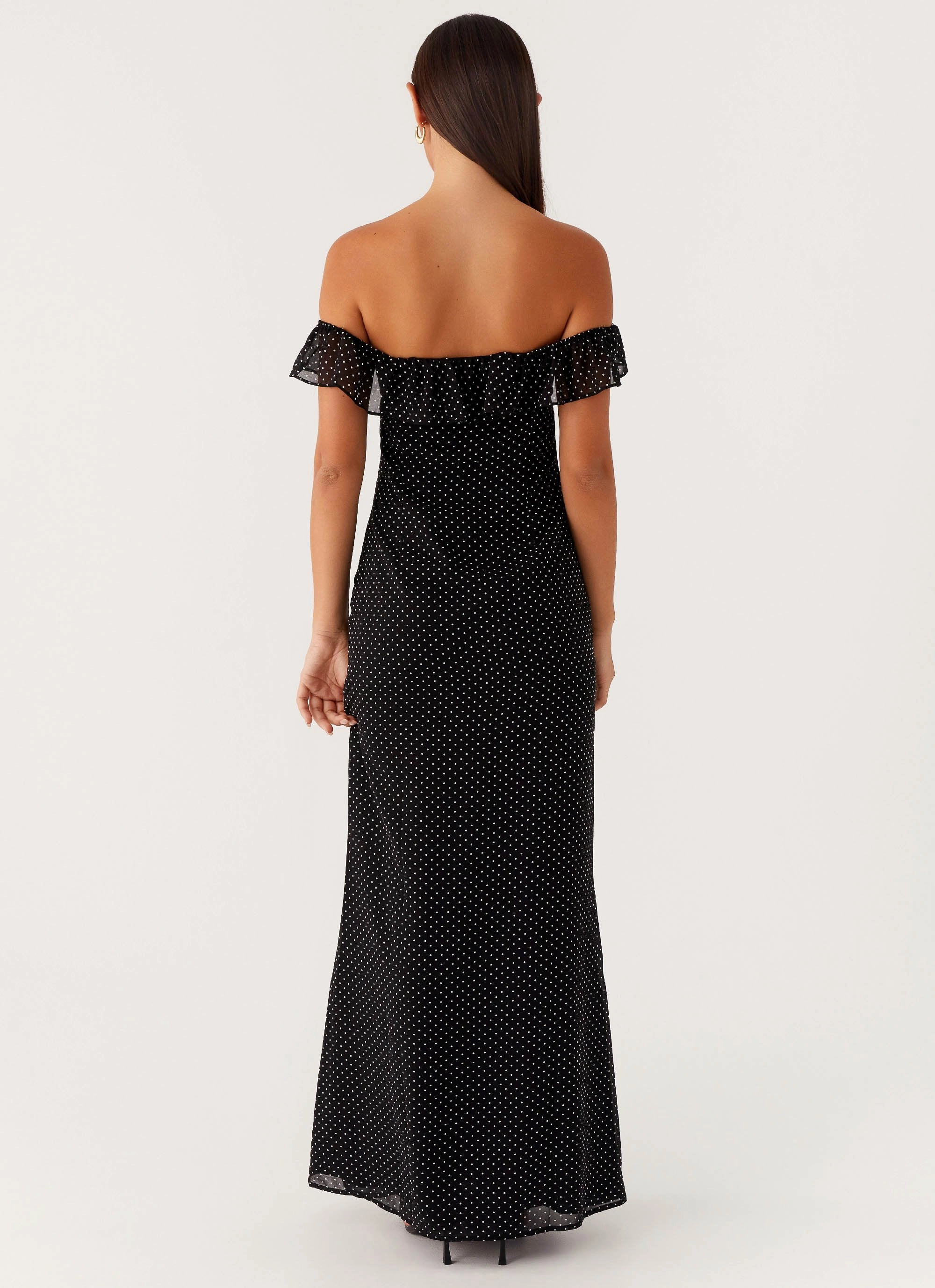 Scarlet Cherry Maxi Dress - Black Polka Dot Layered Volume countryside