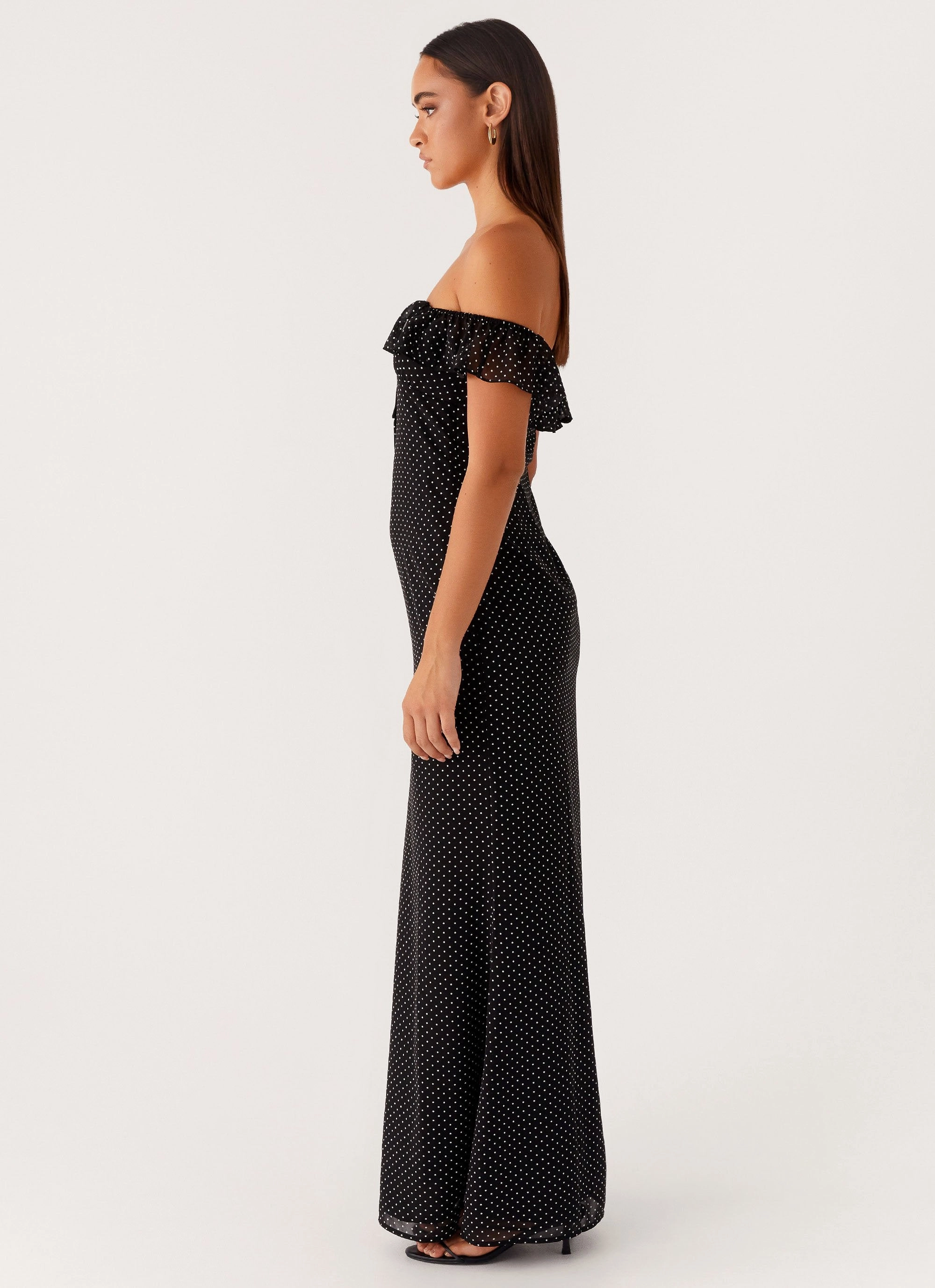 Scarlet Cherry Maxi Dress - Black Polka Dot Lightweight-Lining Layer Light