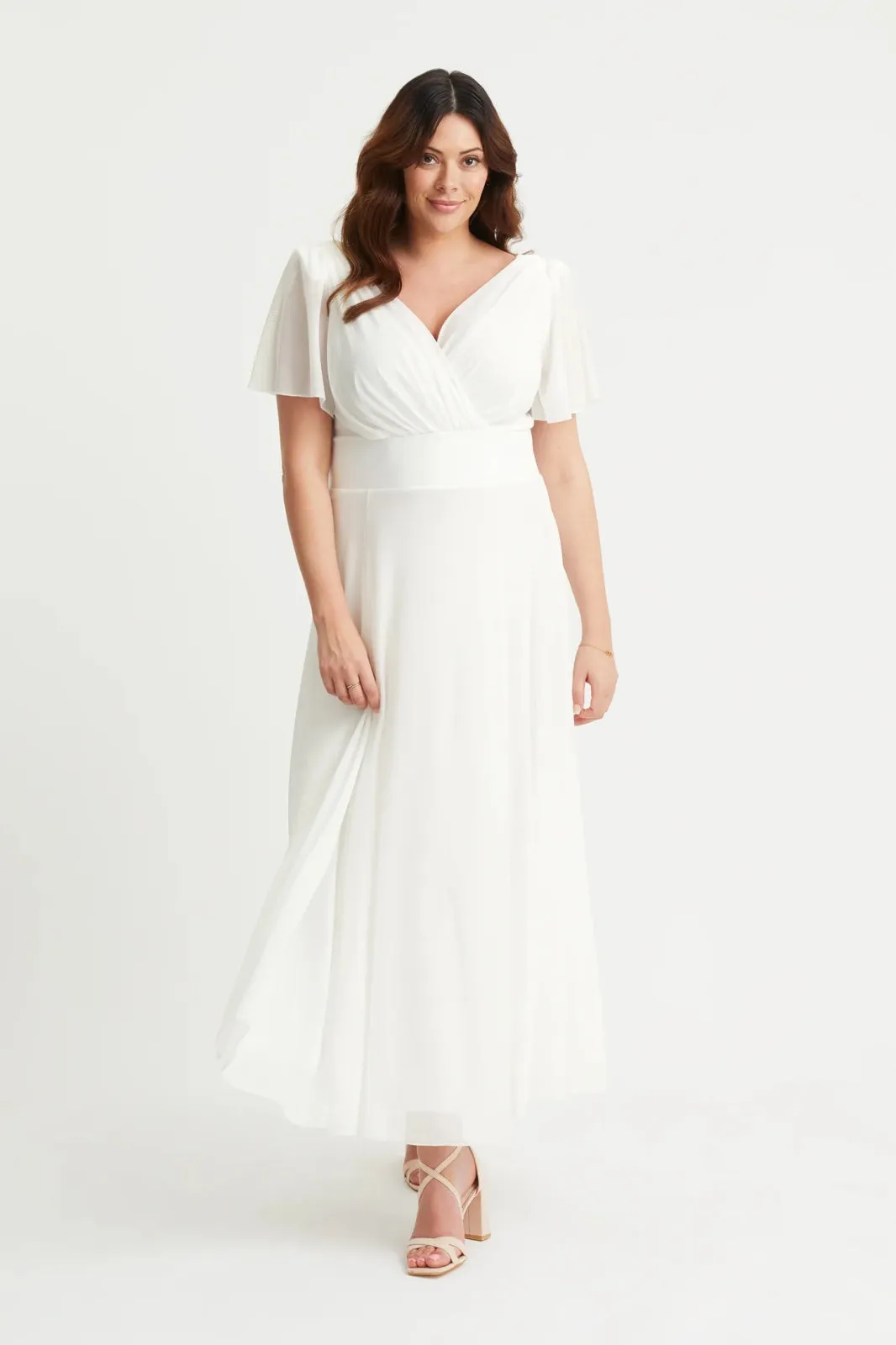 Scarlett & Jo | Isabelle Float Sleeve Maxi Wrap Dress in Ivory