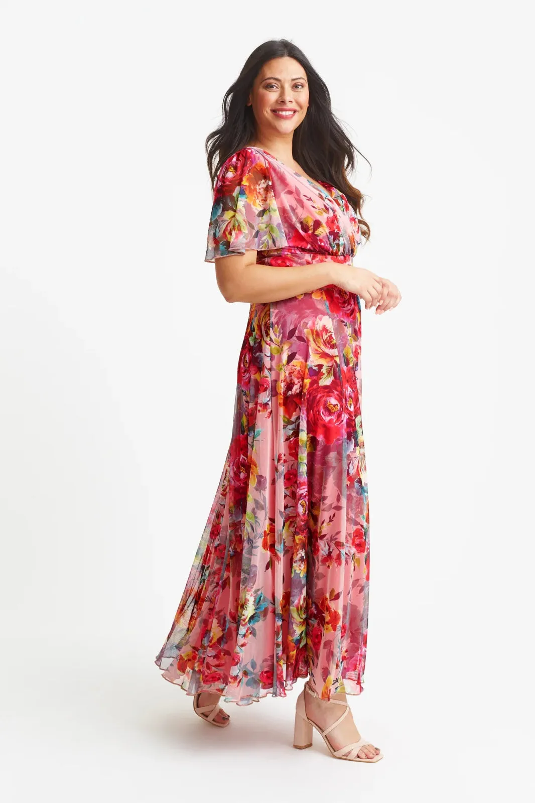 Scarlett & Jo | Isabelle Pink Cerise Float Sleeve Maxi Dress