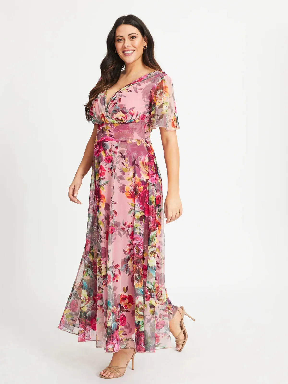 Scarlett & Jo | Isabelle Pink Cerise Float Sleeve Maxi Dress