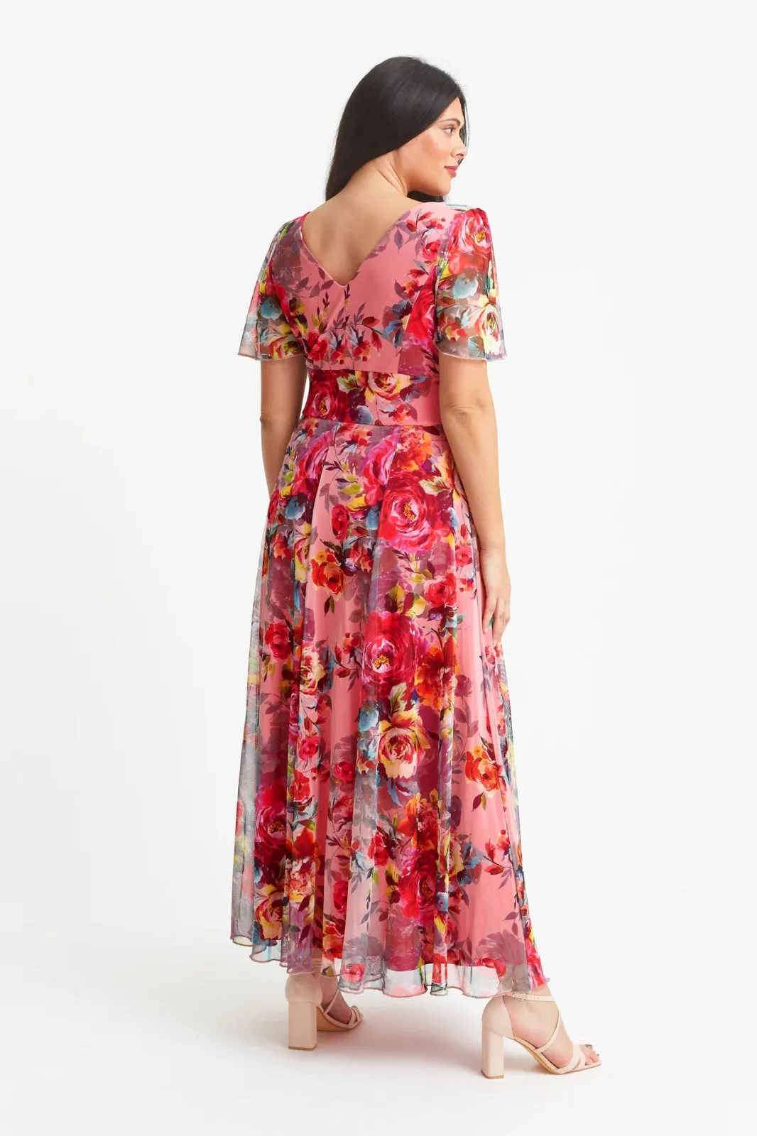 Scarlett & Jo | Isabelle Pink Cerise Float Sleeve Maxi Dress