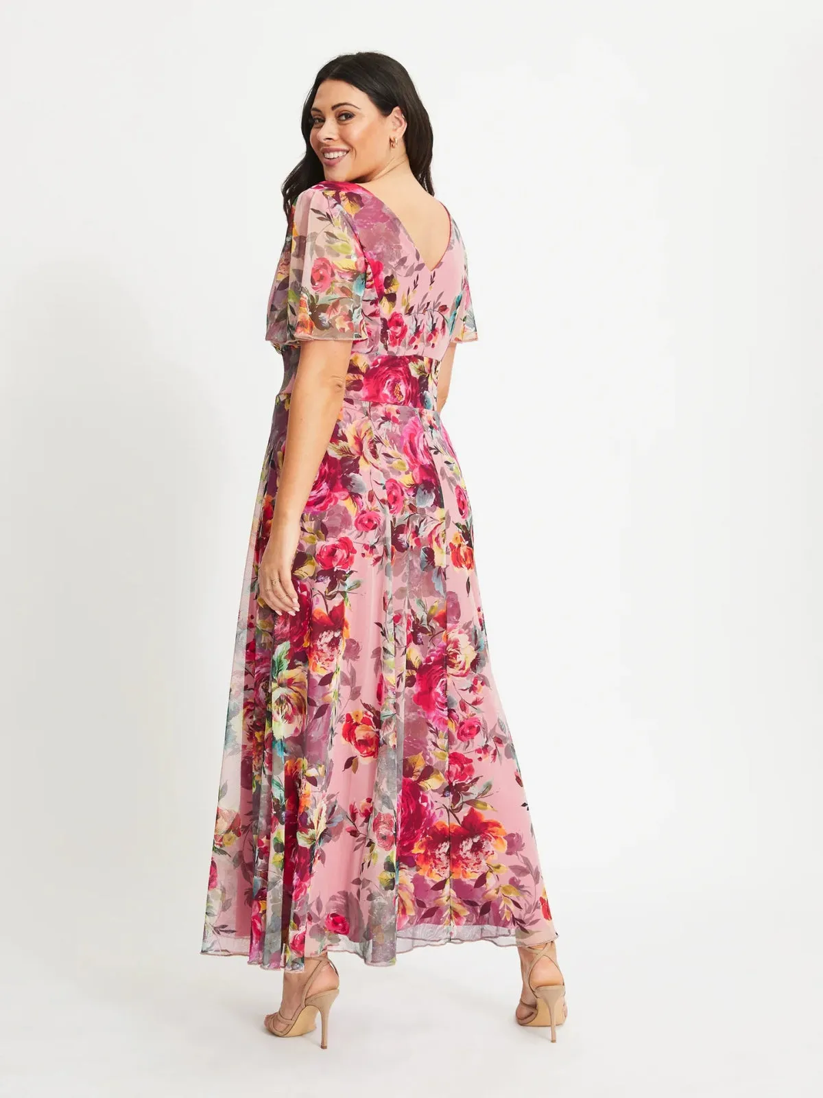 Scarlett & Jo | Isabelle Pink Cerise Float Sleeve Maxi Dress