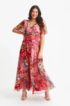 Scarlett & Jo | Isabelle Pink Cerise Float Sleeve Maxi Dress