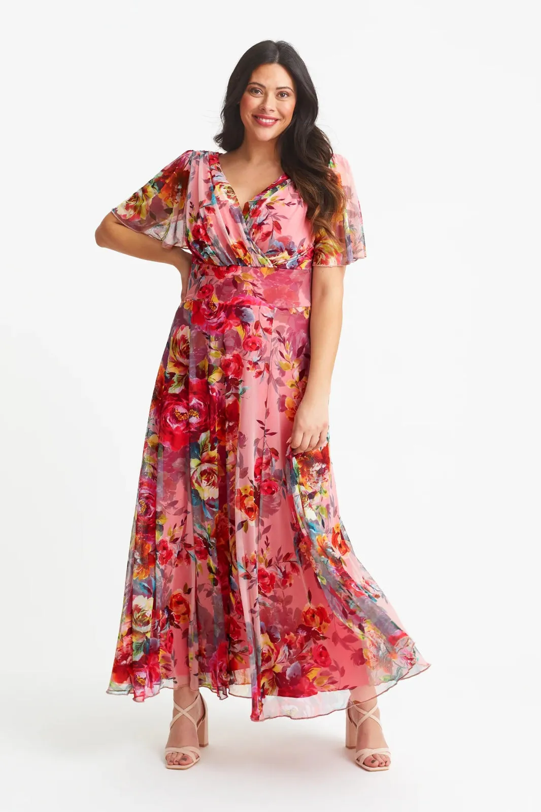 Scarlett & Jo | Isabelle Pink Cerise Float Sleeve Maxi Dress