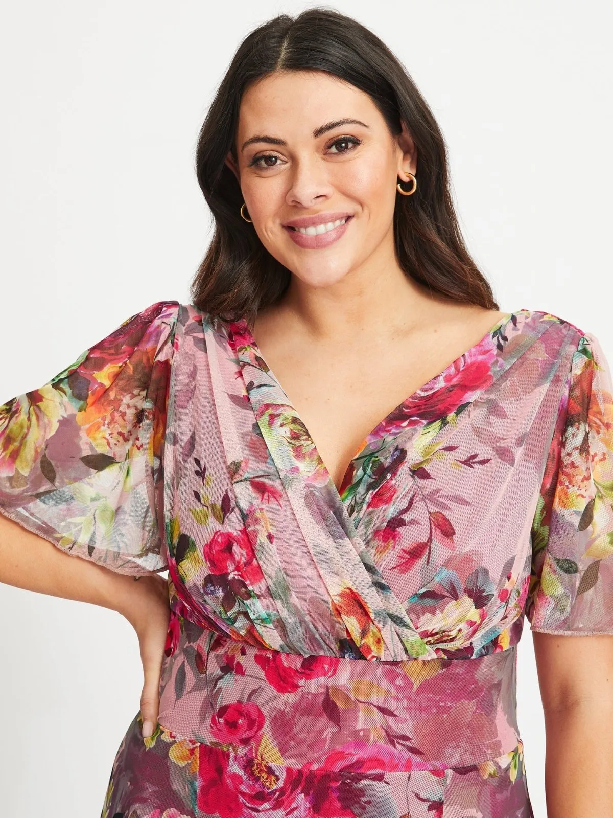 Scarlett & Jo | Isabelle Pink Cerise Float Sleeve Maxi Dress