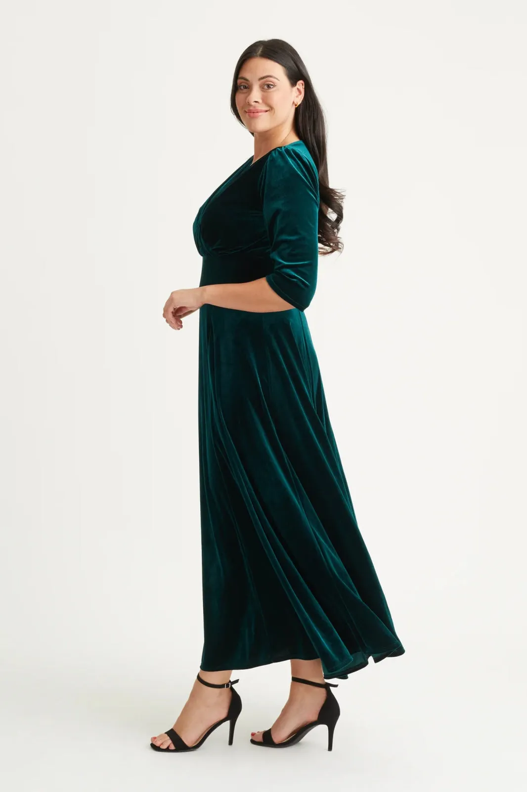 Scarlett & Jo Plus Size Verity Velvet Dark Green Wrap Maxi Dress