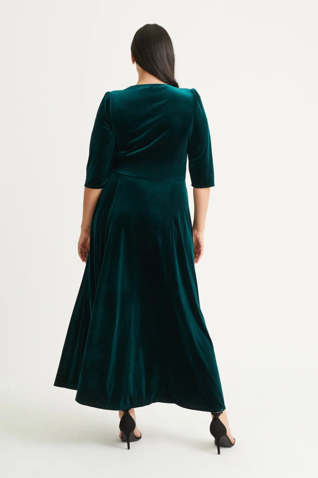 Scarlett & Jo Plus Size Verity Velvet Dark Green Wrap Maxi Dress