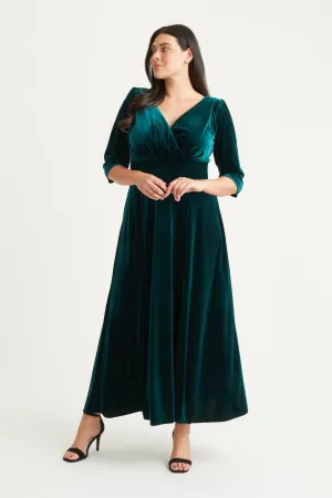Scarlett & Jo Plus Size Verity Velvet Dark Green Wrap Maxi Dress
