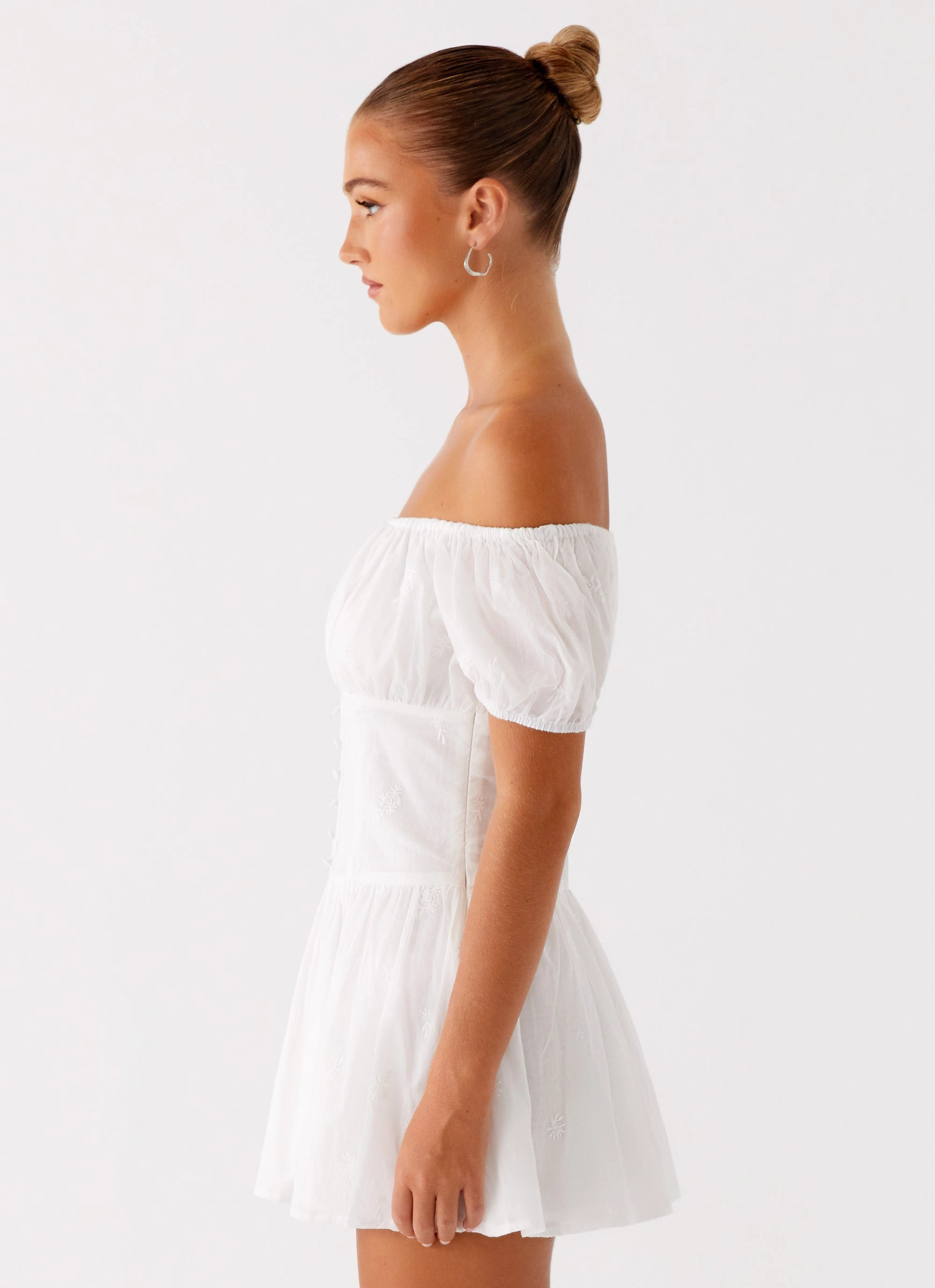 Anthem Mini Dress - Ivory Satin-Edge Sheer Light