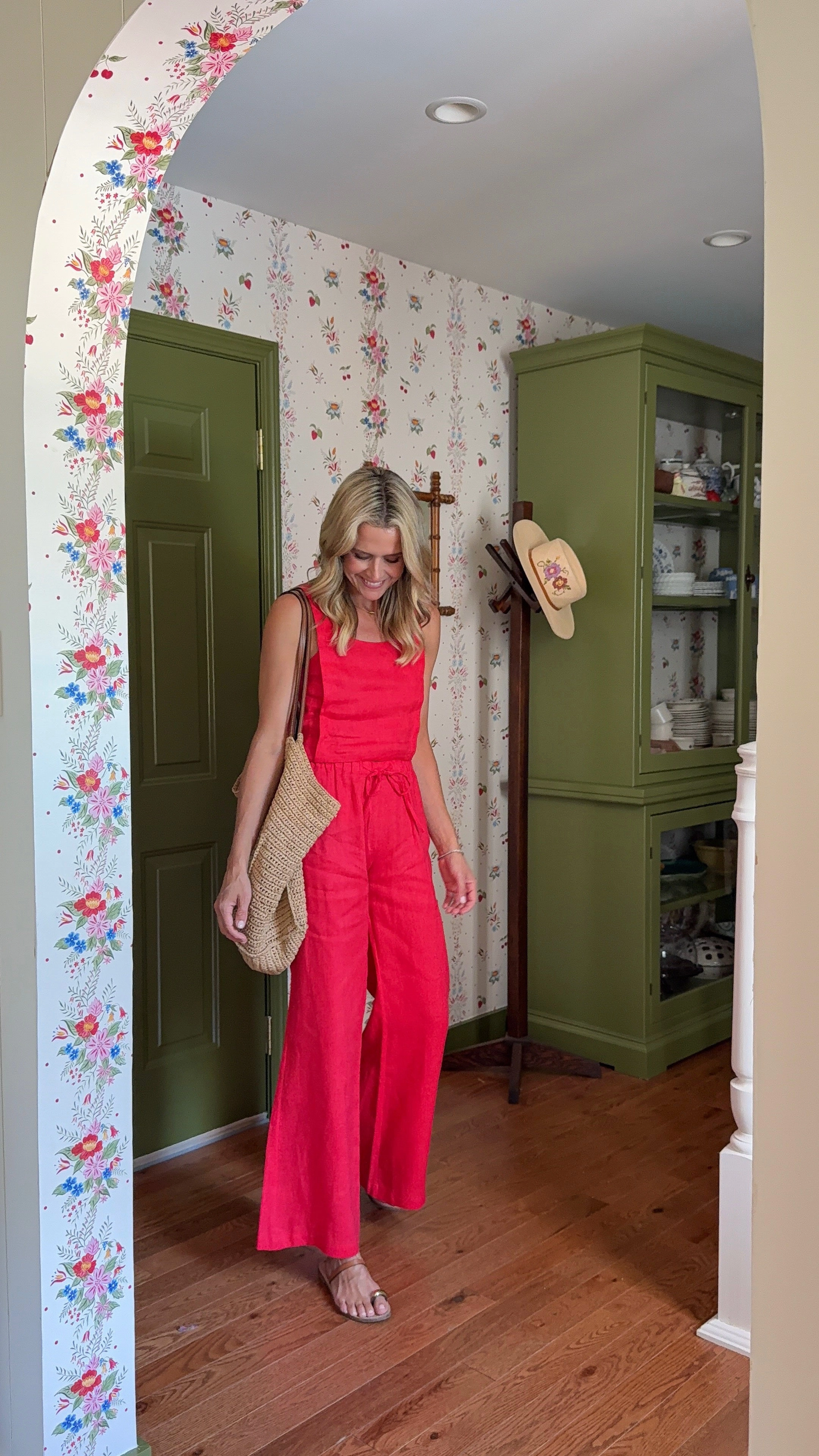 FrenchTerryTexture AdjustableCuffSystem MASON'S DAUGHTER | Ella Pant, Tomato Red Linen