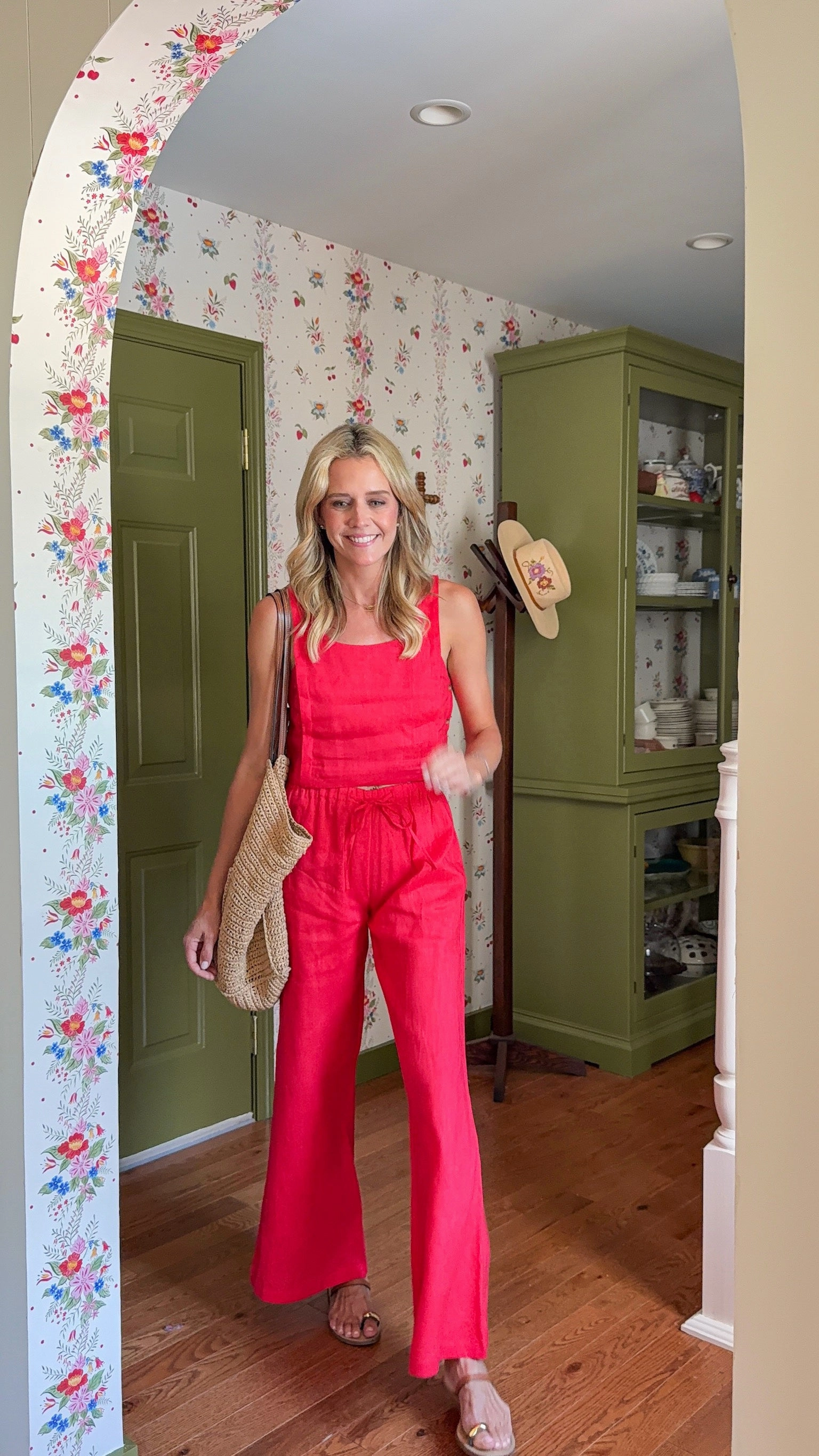 Grid Back Panel MASON'S DAUGHTER | Ella Pant, Tomato Red Linen