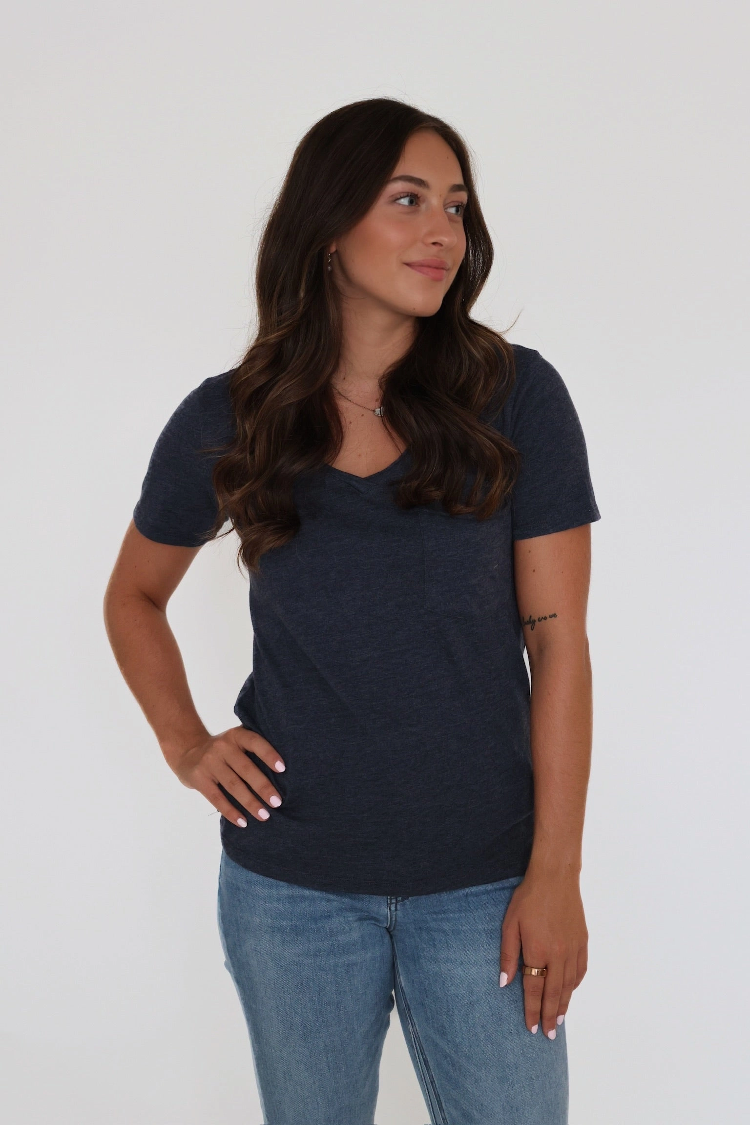 Modern Pocket Tee- Eclipse Curved Hem Reinforced Buttonholes